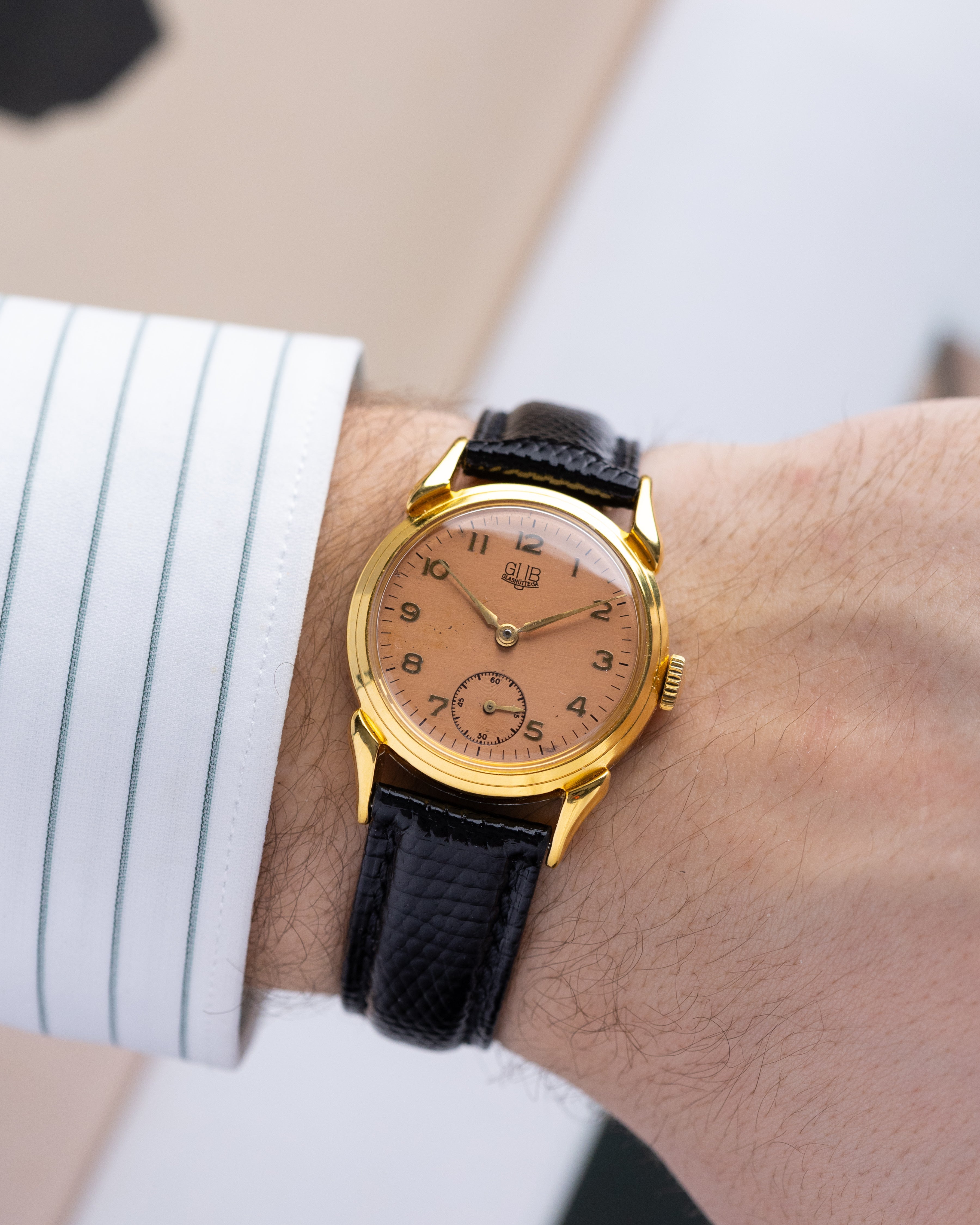 GUB Glashütte Vintage German Watch, Salmon Dial, Cal. 60, Crab/claw Lugs from 1950's - DuMarko