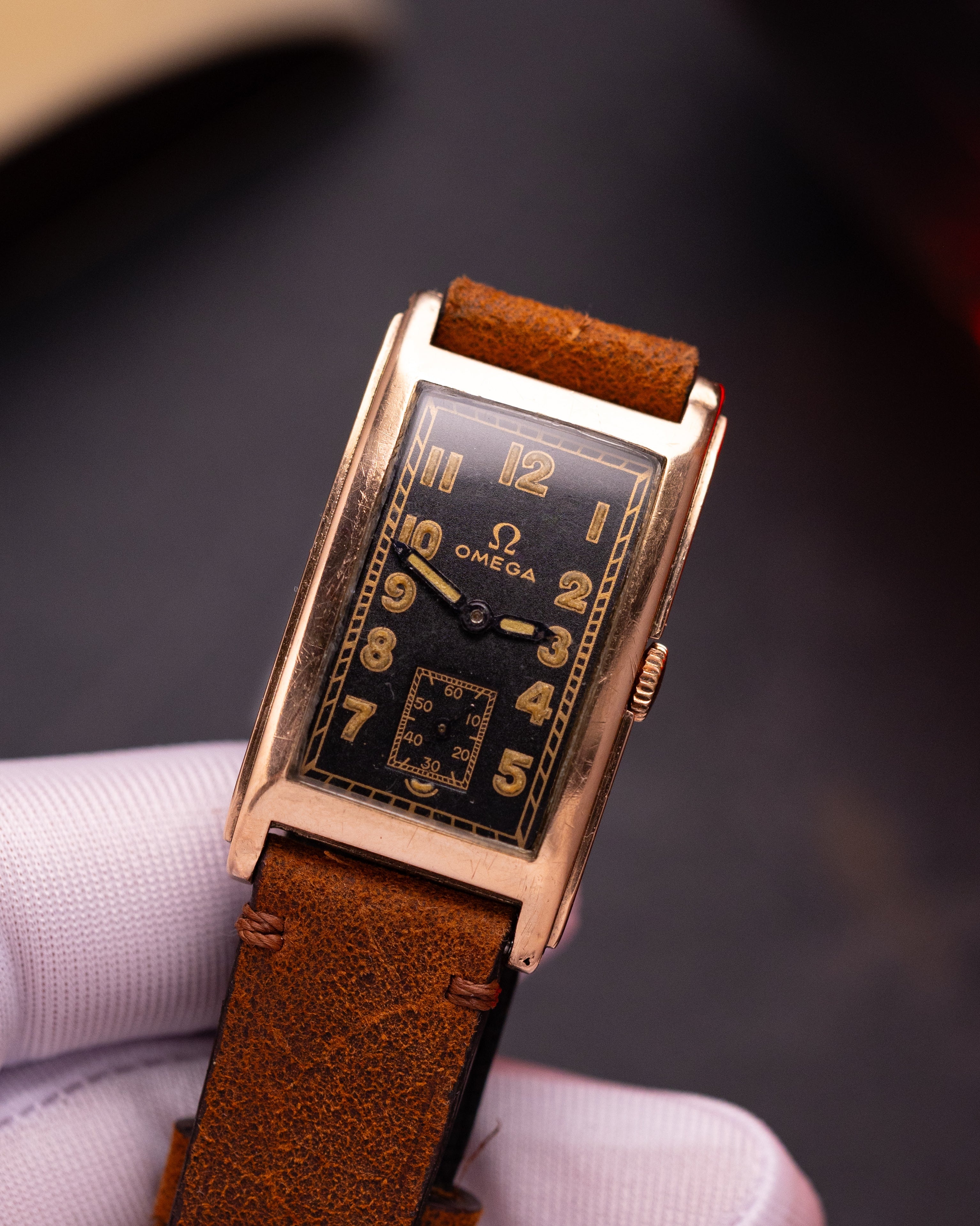 Mens watch "Omega" Solid Gold Cartier Style Tank from 1940s - VintageDuMarko