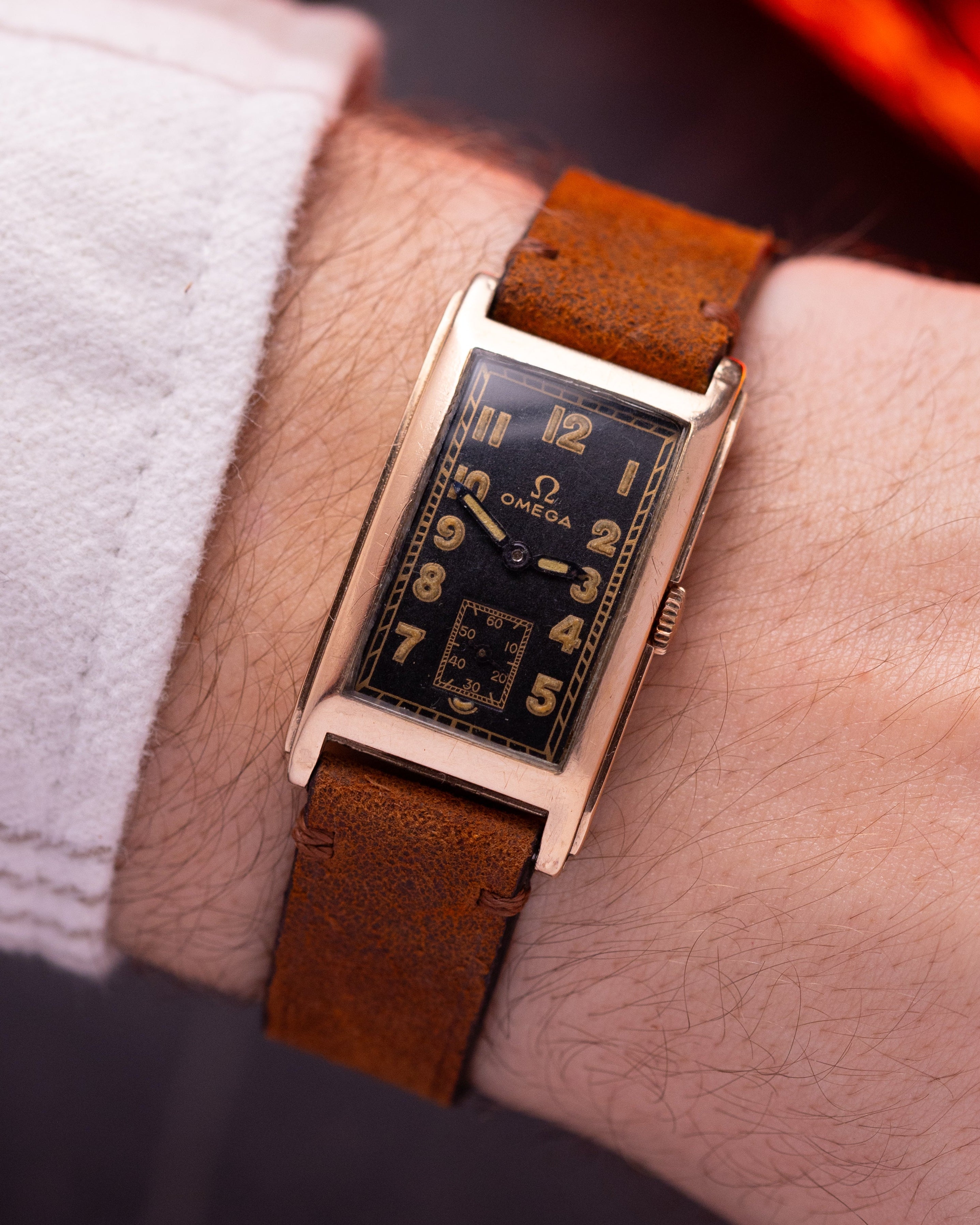 Mens watch "Omega" Solid Gold Cartier Style Tank from 1940s - VintageDuMarko