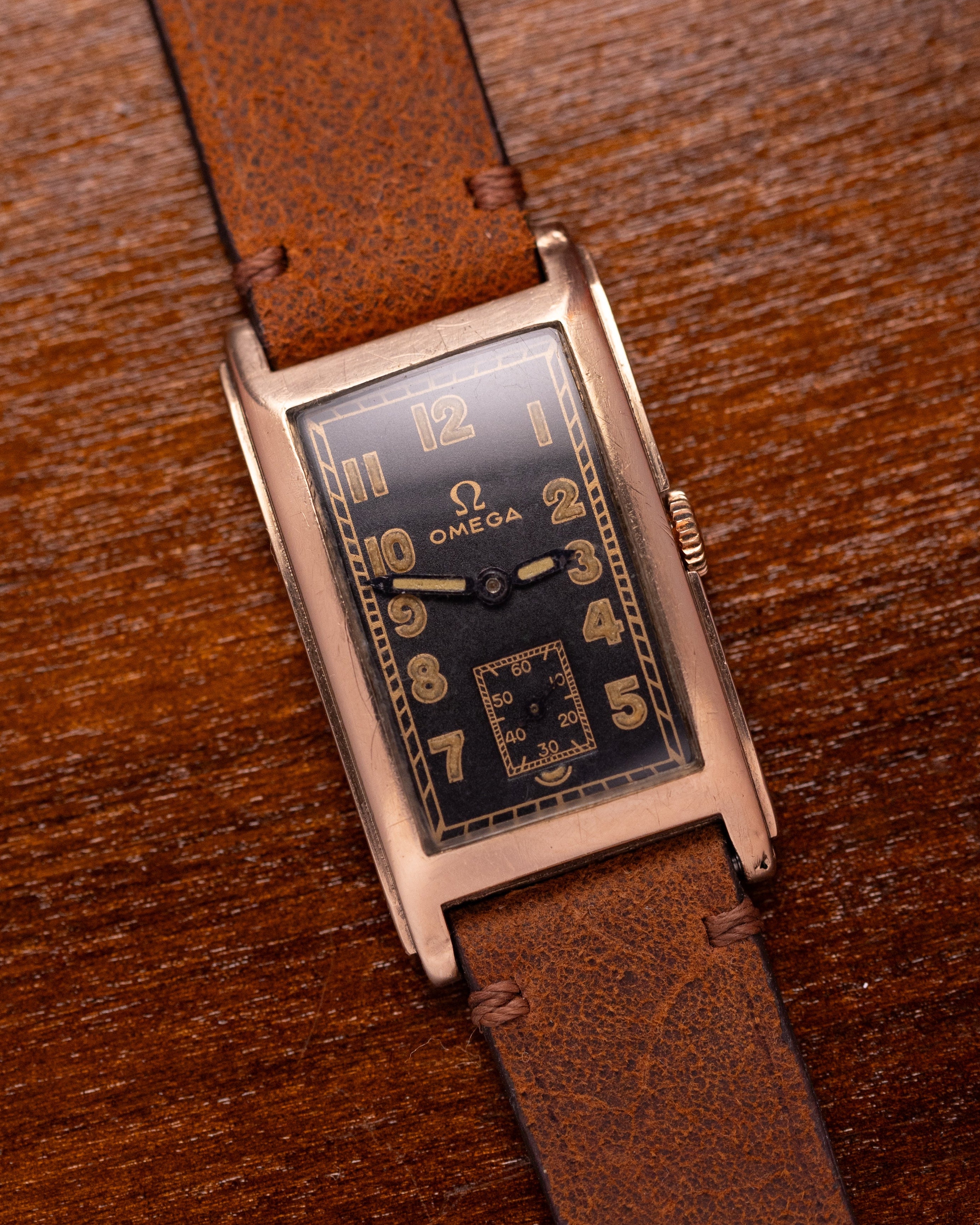 Mens watch "Omega" Solid Gold Cartier Style Tank from 1940s - VintageDuMarko