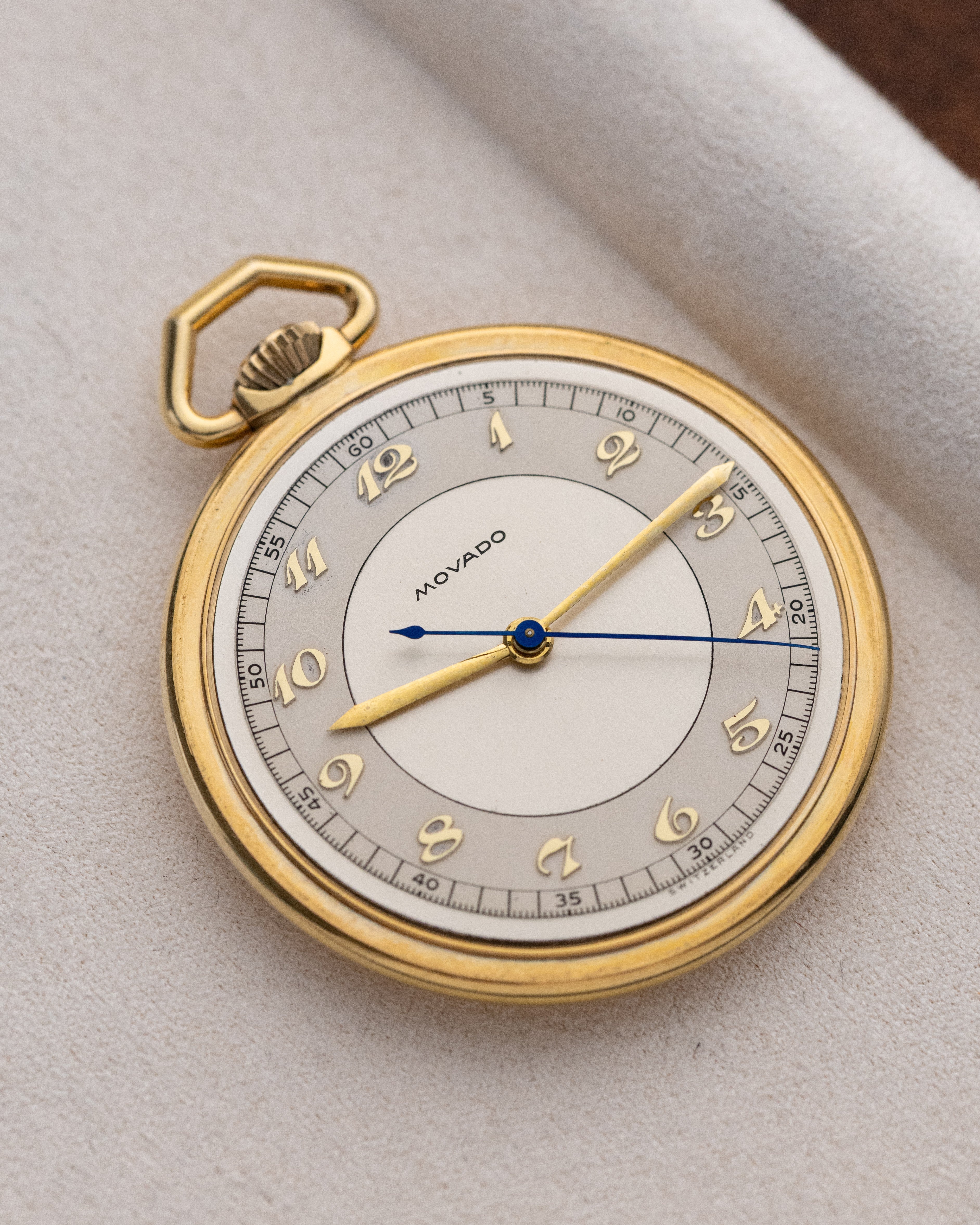Movado Vintage Pocket Watch, Breguet numeral, Central Second Hand, 14K Gold - filled case from 1930's - DuMarko
