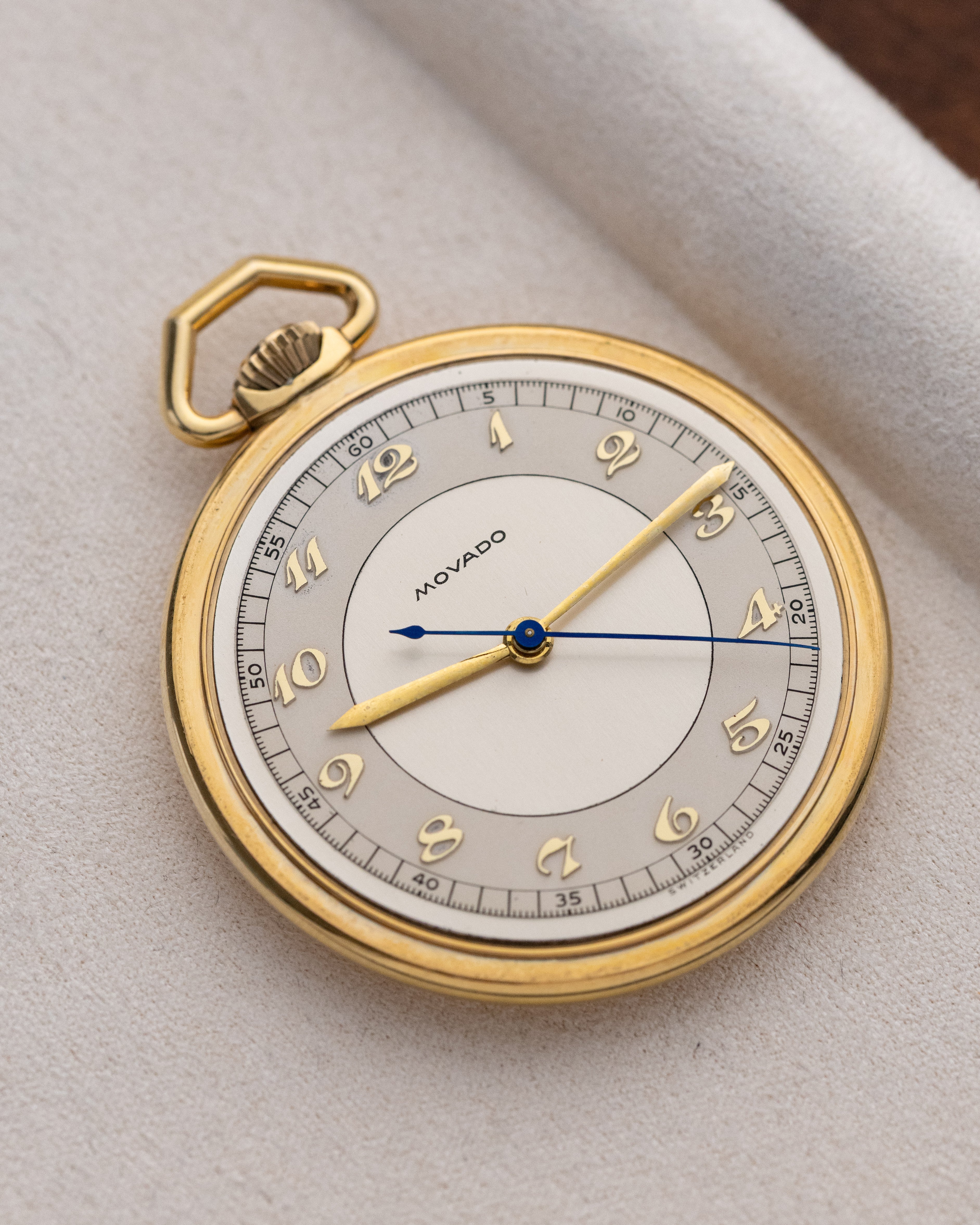 Movado Vintage Pocket Watch, Breguet numeral, Central Second Hand, 14K Gold - filled case from 1930's - DuMarko