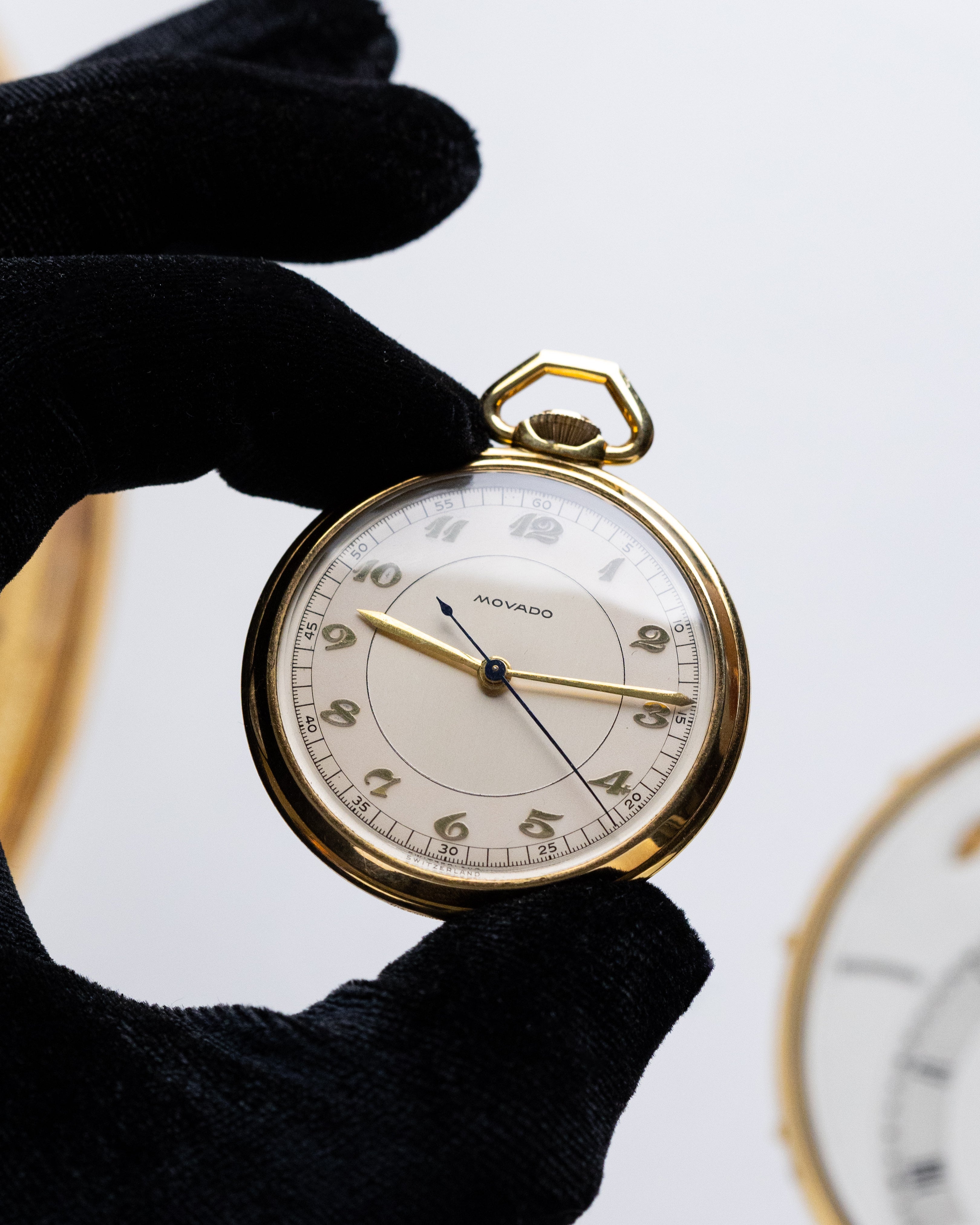 Movado Vintage Pocket Watch, Breguet numeral, Central Second Hand, 14K Gold - filled case from 1930's - DuMarko