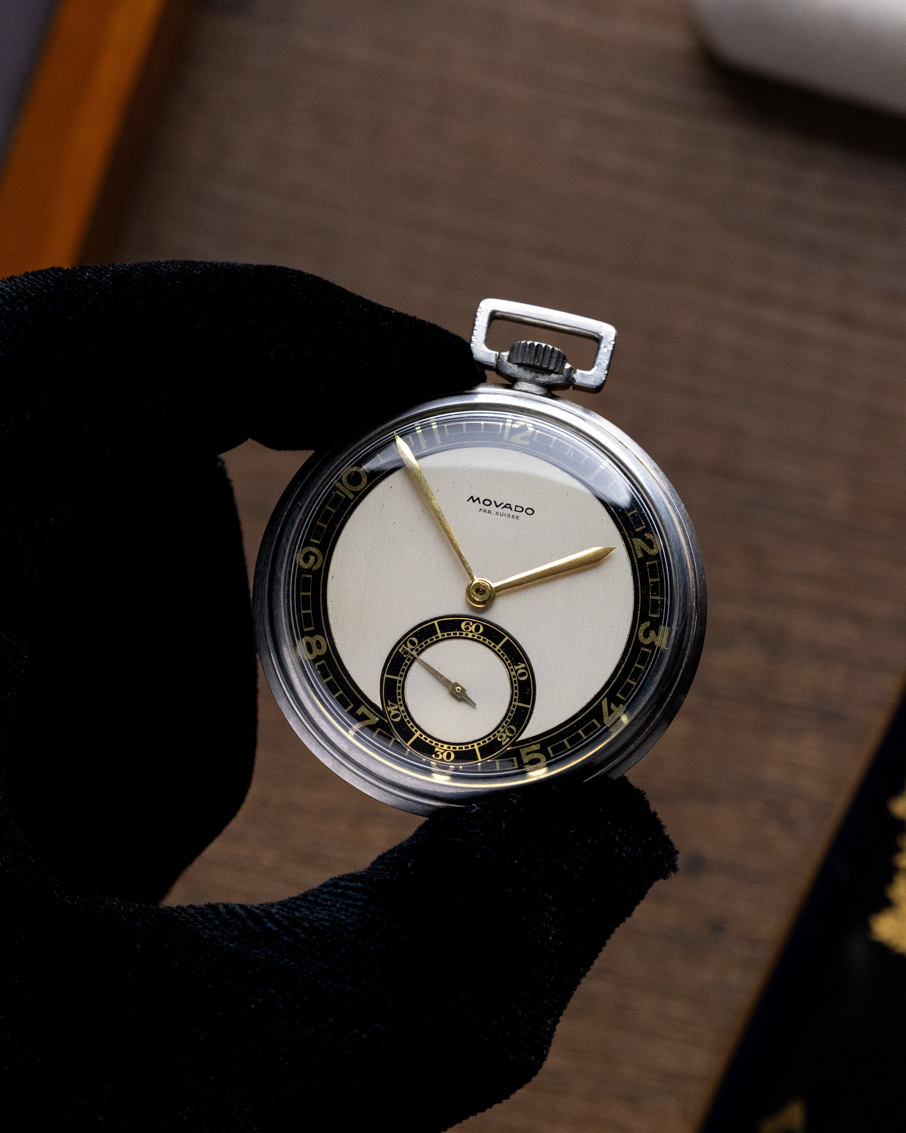 Movado Vintage Swiss Pocket Watch, Art Deco Style, Two - tone dial - DuMarko