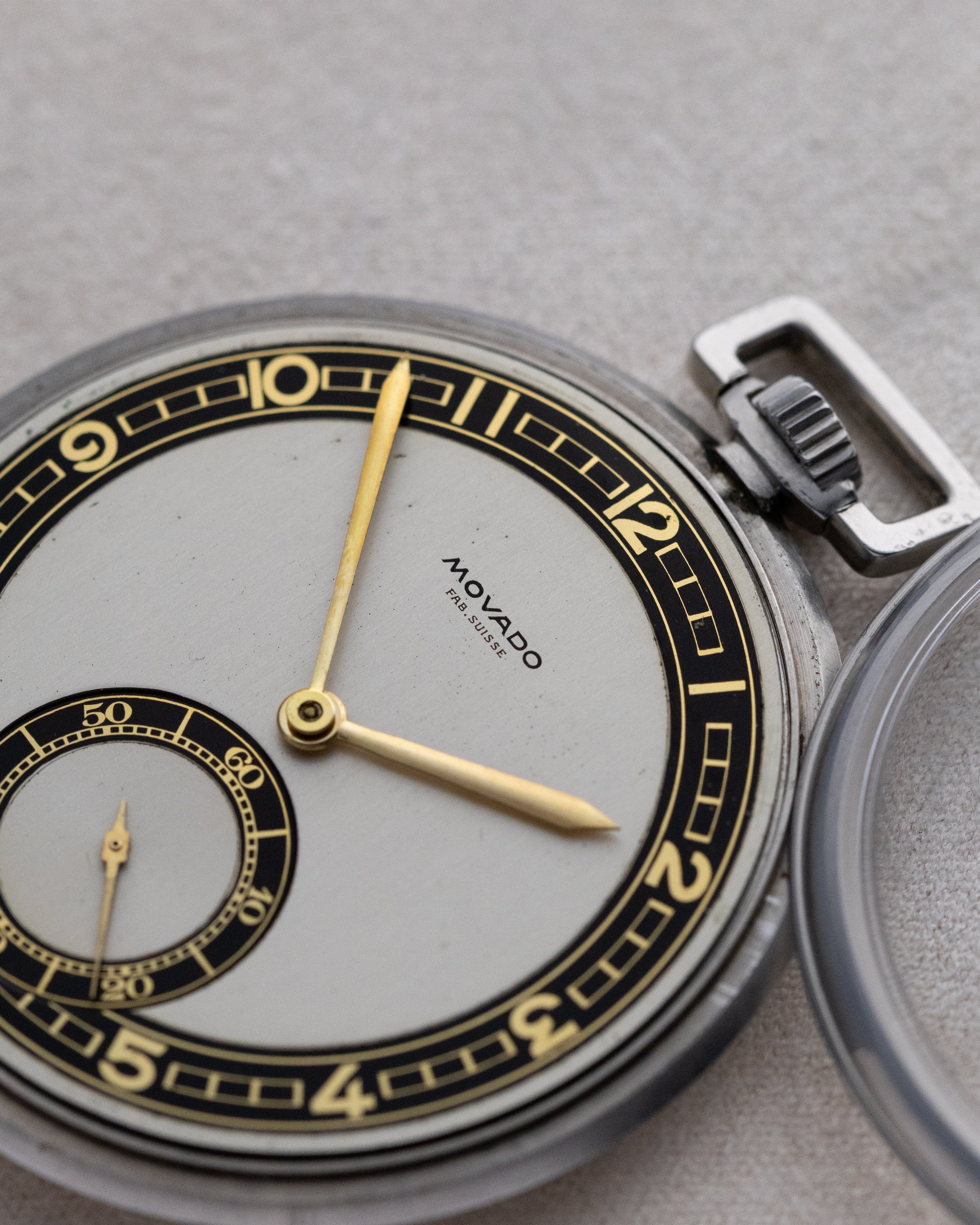 Movado Vintage Swiss Pocket Watch, Art Deco Style, Two - tone dial - DuMarko