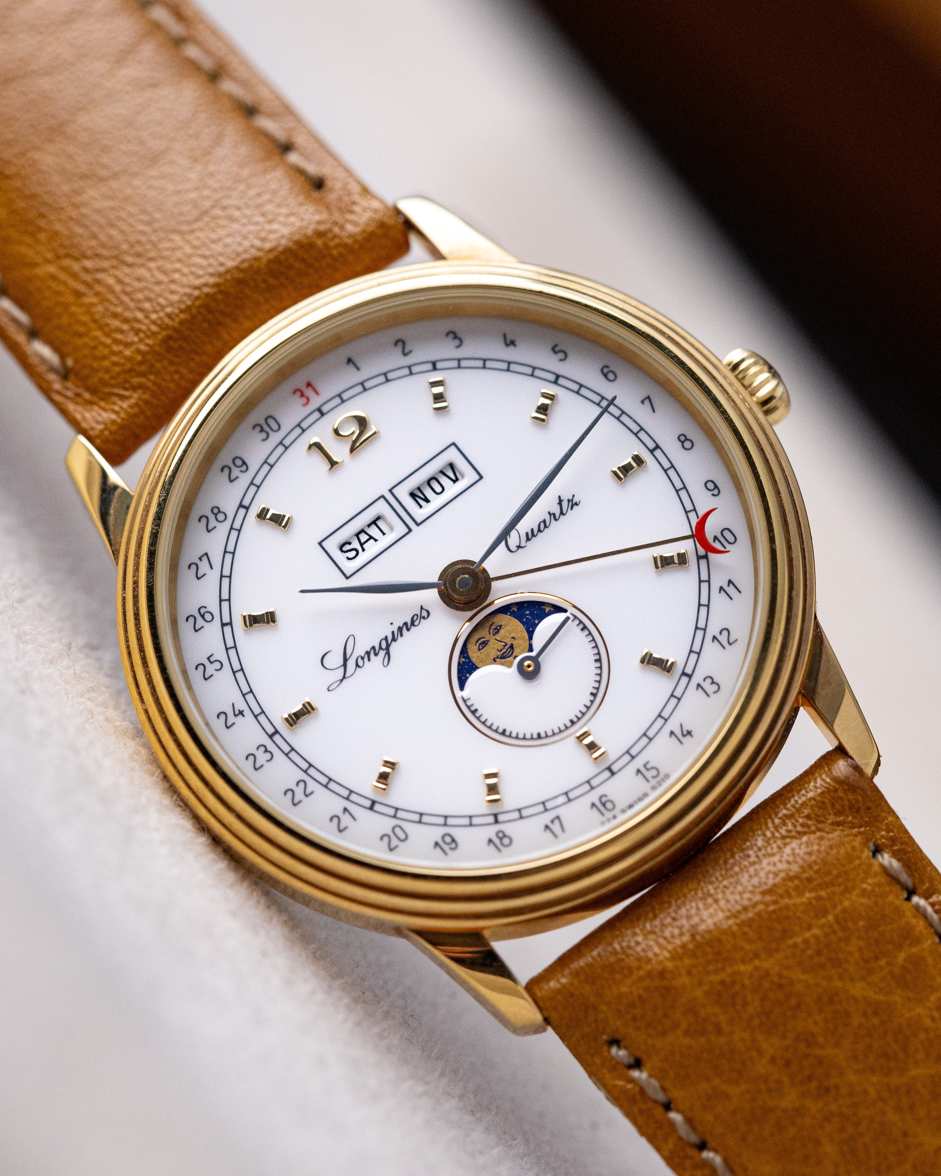 *NOS* Vintage Longines Charleston Triple Date Moonphase Ref. 5219, Quartz Cal. L224.2, Gold Plated, NOS 1990s - DuMarko