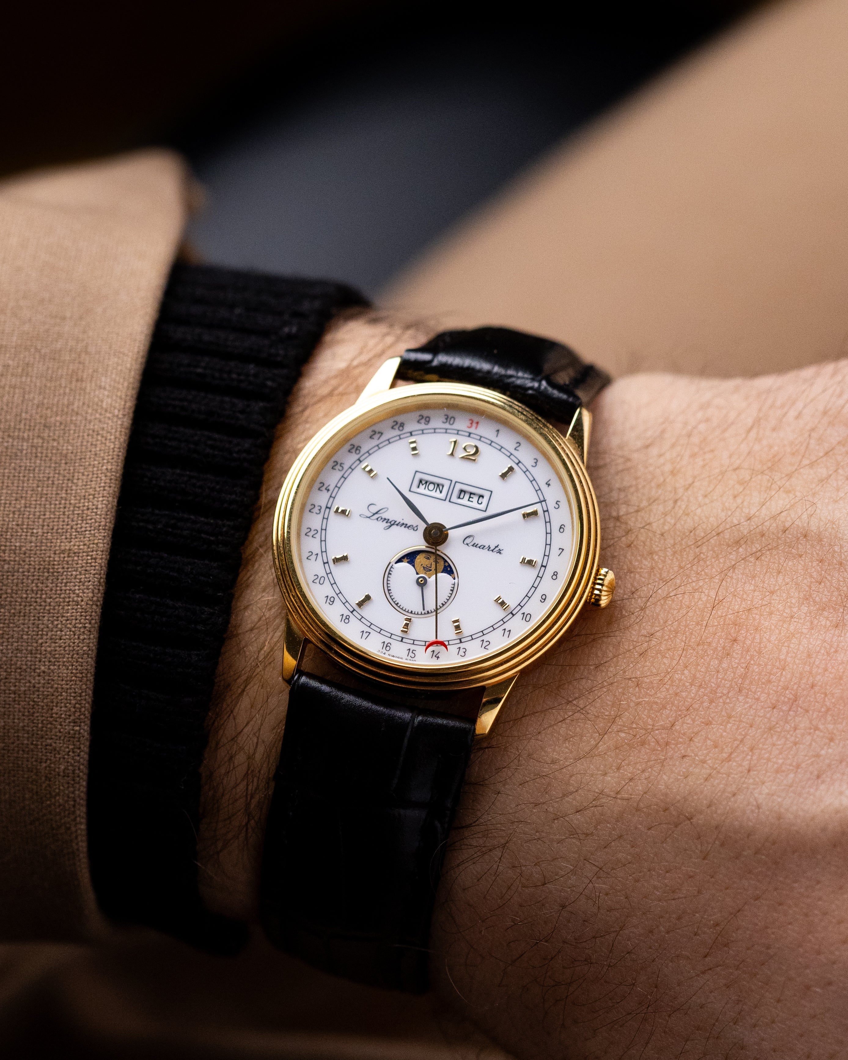 *NOS* Vintage Longines Charleston Triple Date Moonphase Ref. 5219, Quartz Cal. L224.2, Gold Plated, NOS 1990s - DuMarko