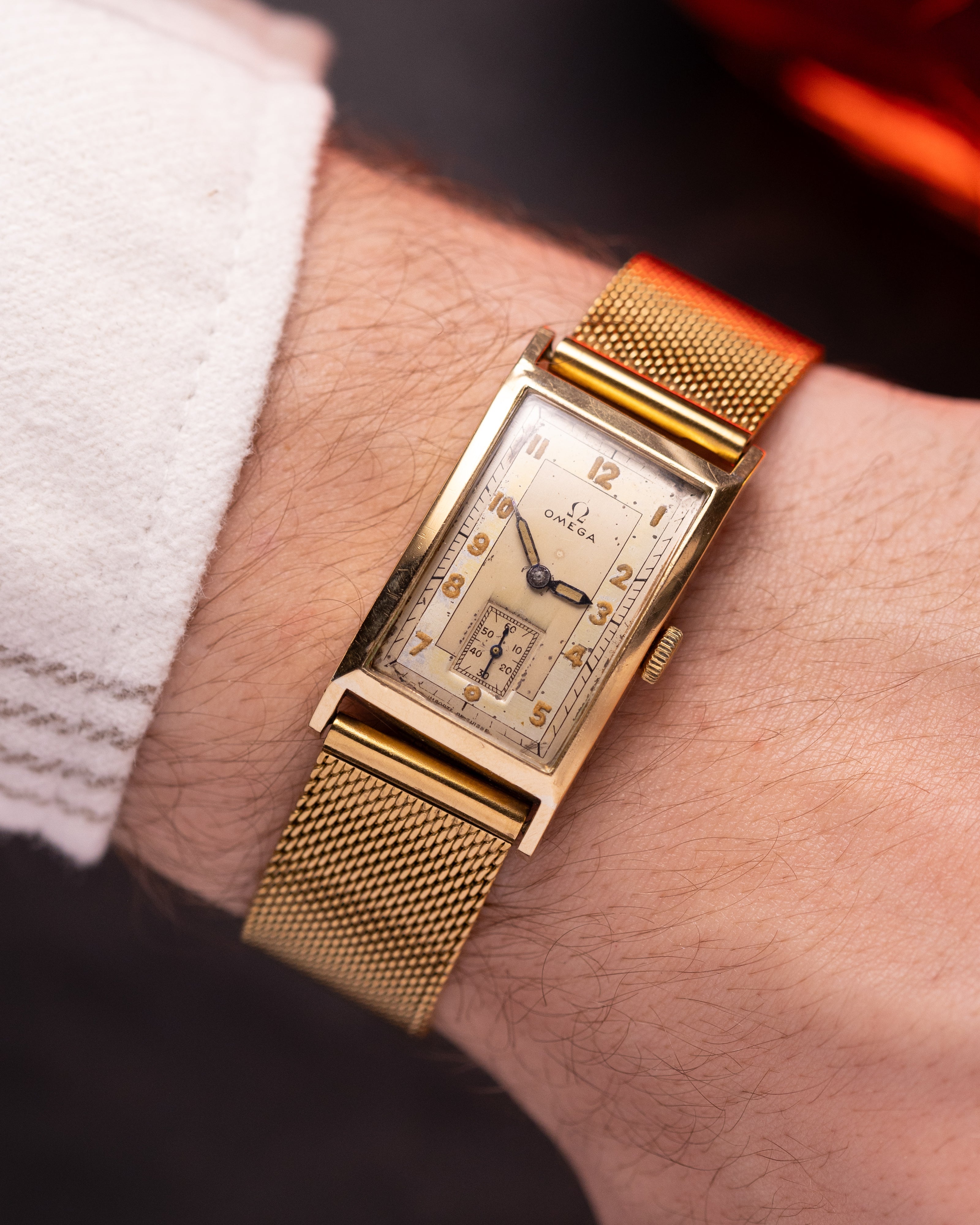 Omega Solid Gold Tank from 1940s, Cartier Style - VintageDuMarko