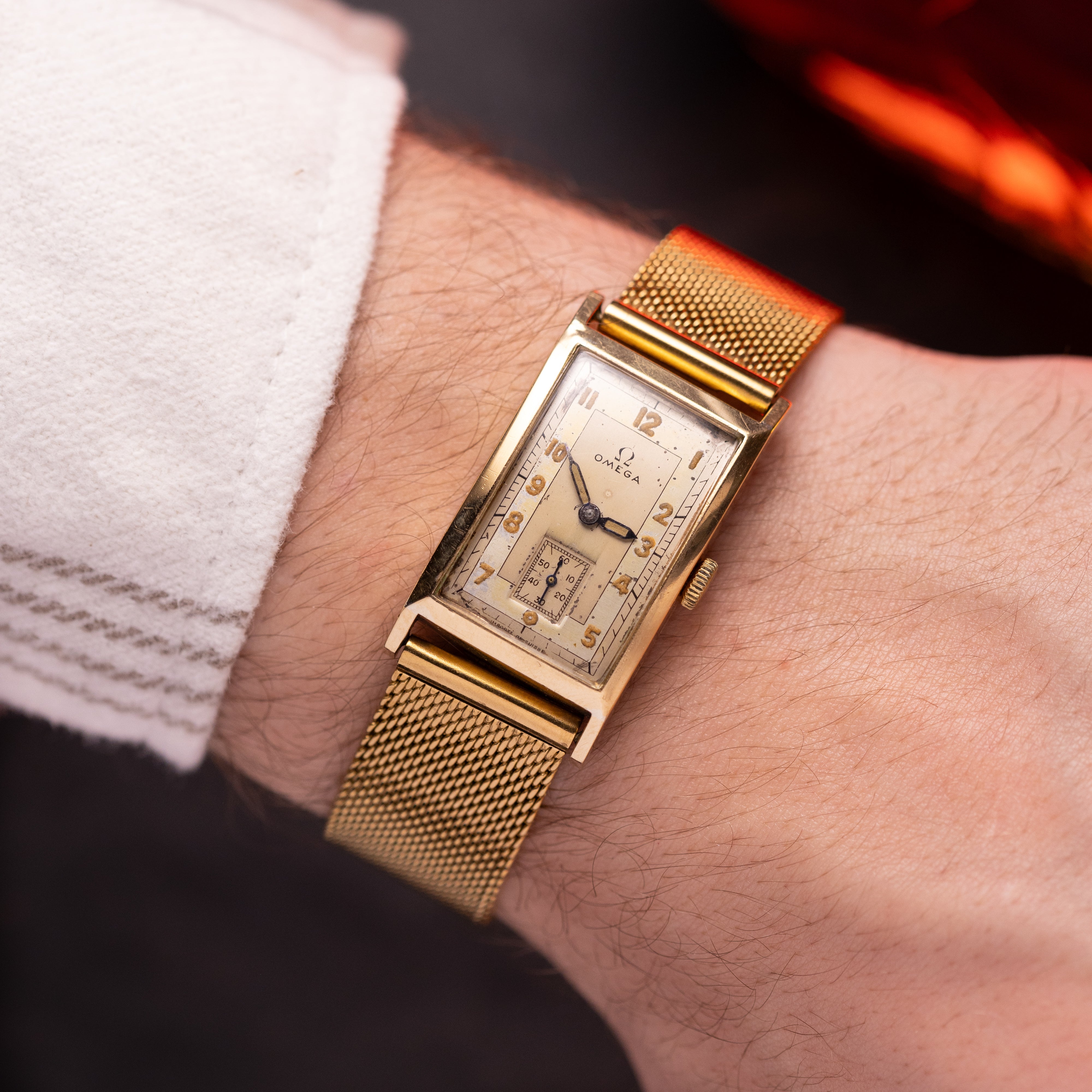 Omega Solid Gold Tank from 1940s, Cartier Style - VintageDuMarko