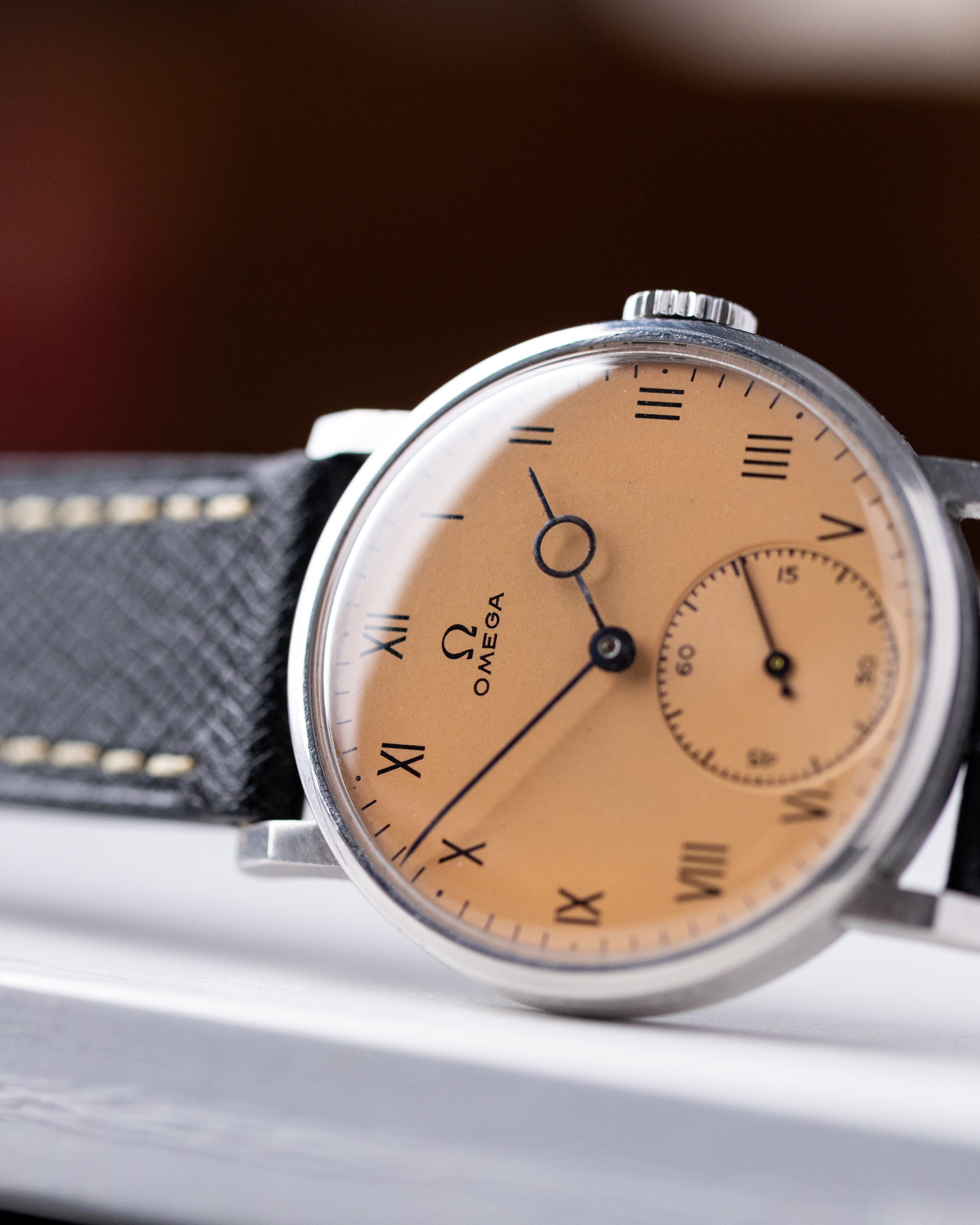 Omega Vintage Art Deco dress watch, Pontife hands, Cal. 30T2, Swiss Made, Salmon Dial from 1939 - DuMarko