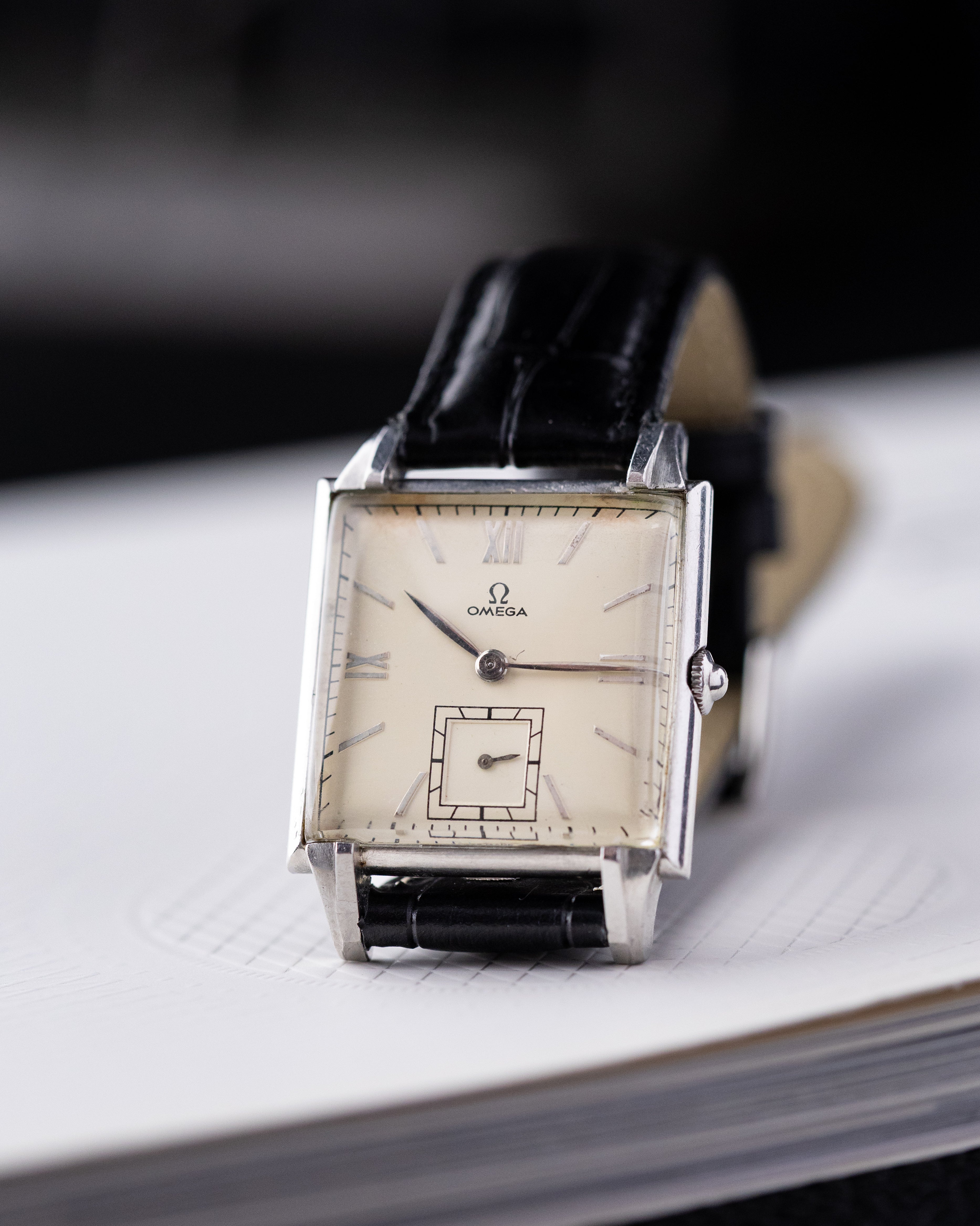 Omega Vintage Swiss Watch, Rare Square Tank, Ref. 3797, Cream Dial, Cal. R17.8 from 1940's - DuMarko