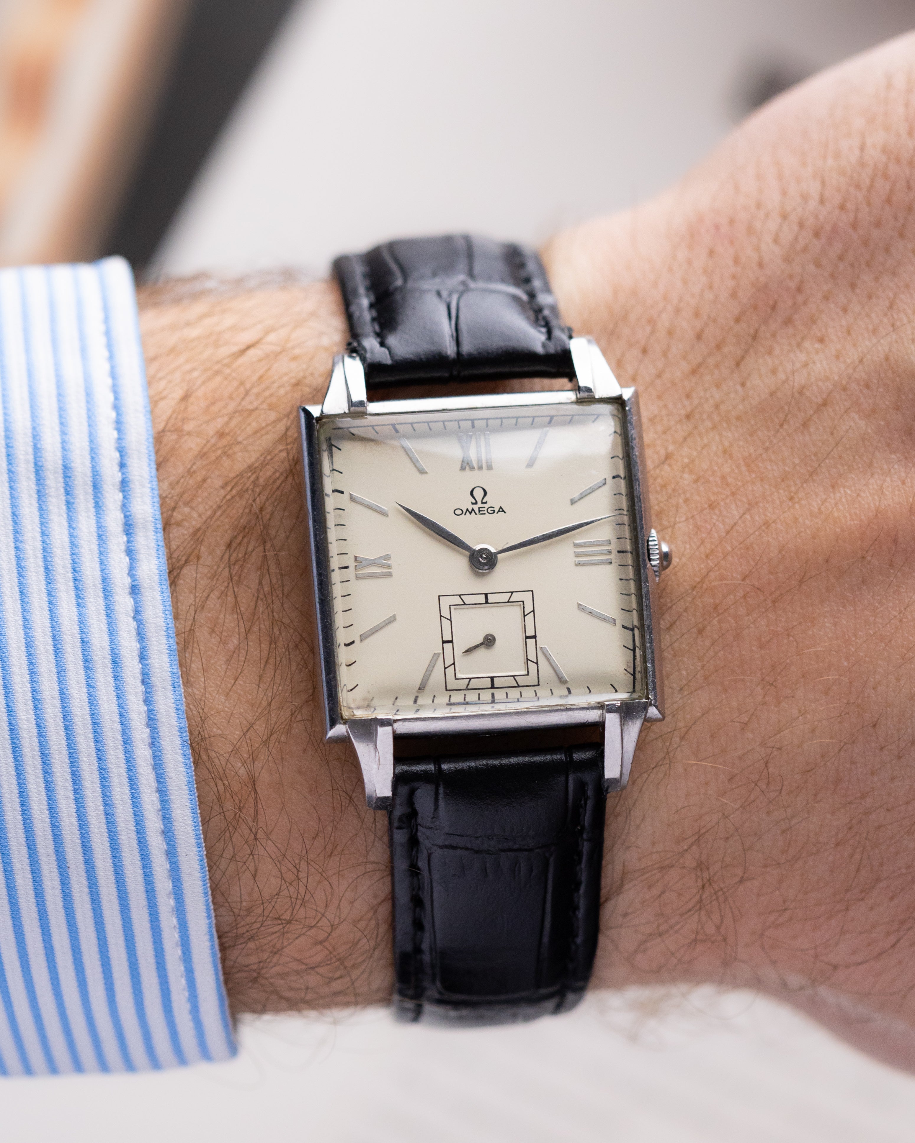 Omega Vintage Swiss Watch, Rare Square Tank, Ref. 3797, Cream Dial, Cal. R17.8 from 1940's - DuMarko