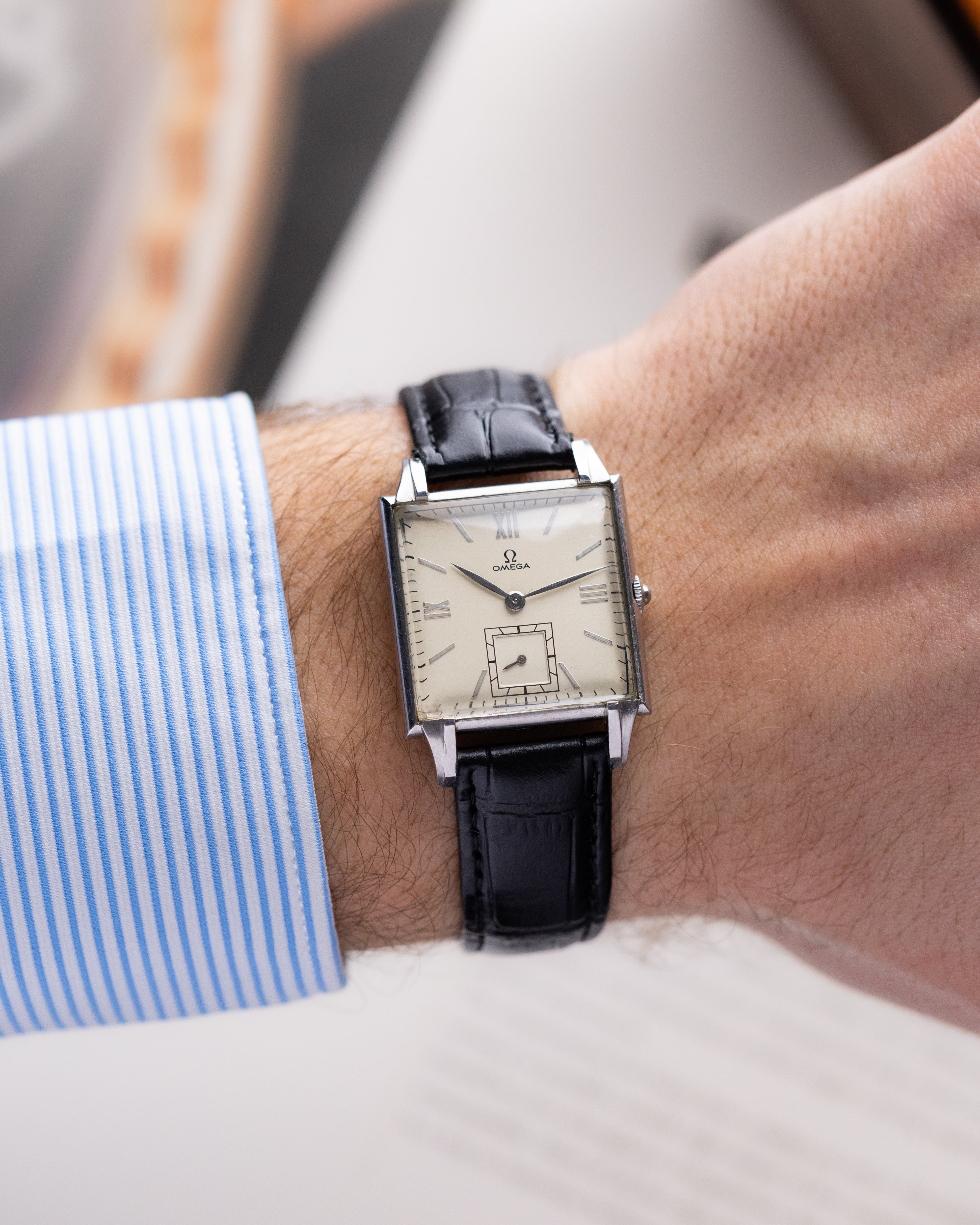 Omega Vintage Swiss Watch, Rare Square Tank, Ref. 3797, Cream Dial, Cal. R17.8 from 1940's - DuMarko