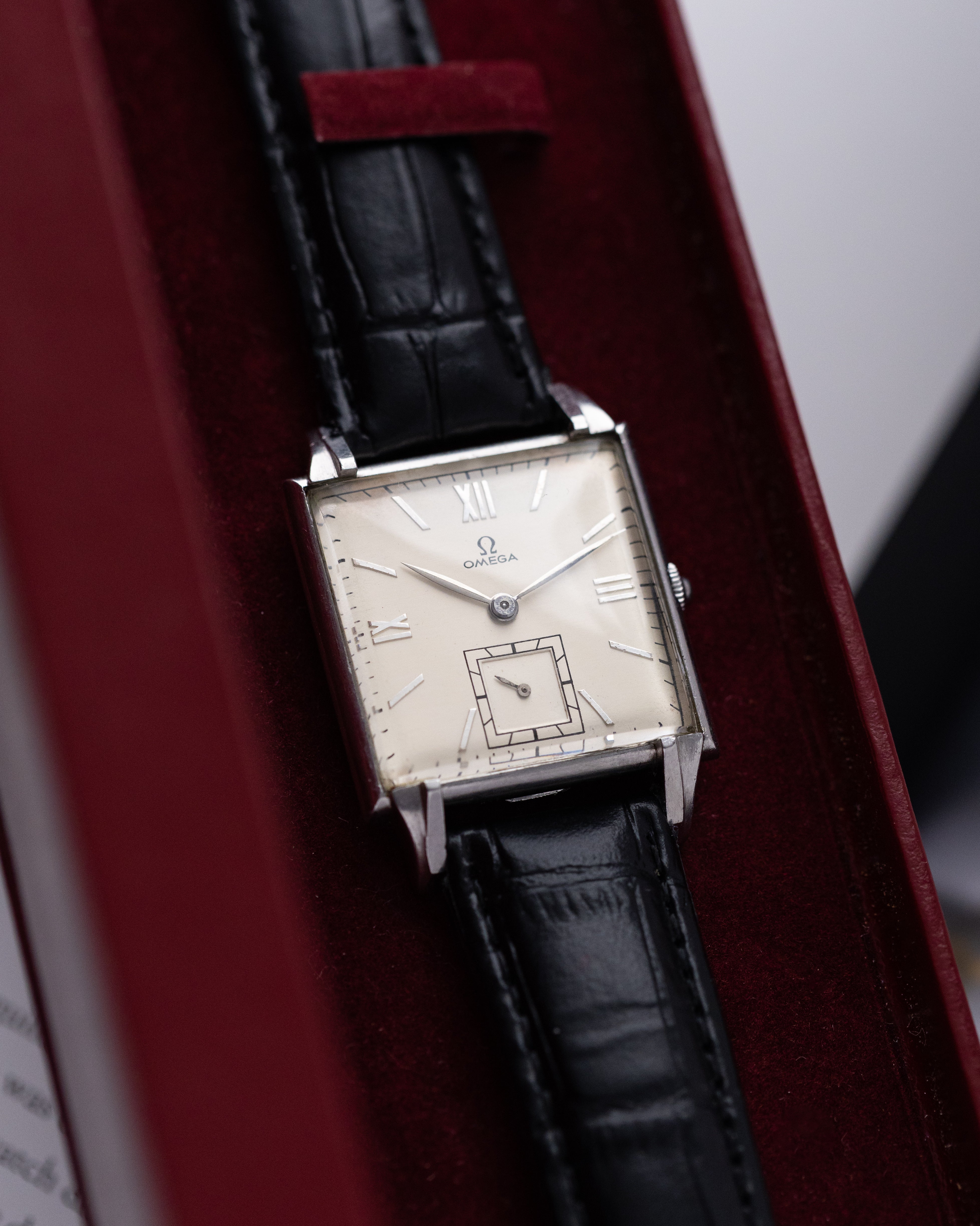 Omega Vintage Swiss Watch, Rare Square Tank, Ref. 3797, Cream Dial, Cal. R17.8 from 1940's - DuMarko