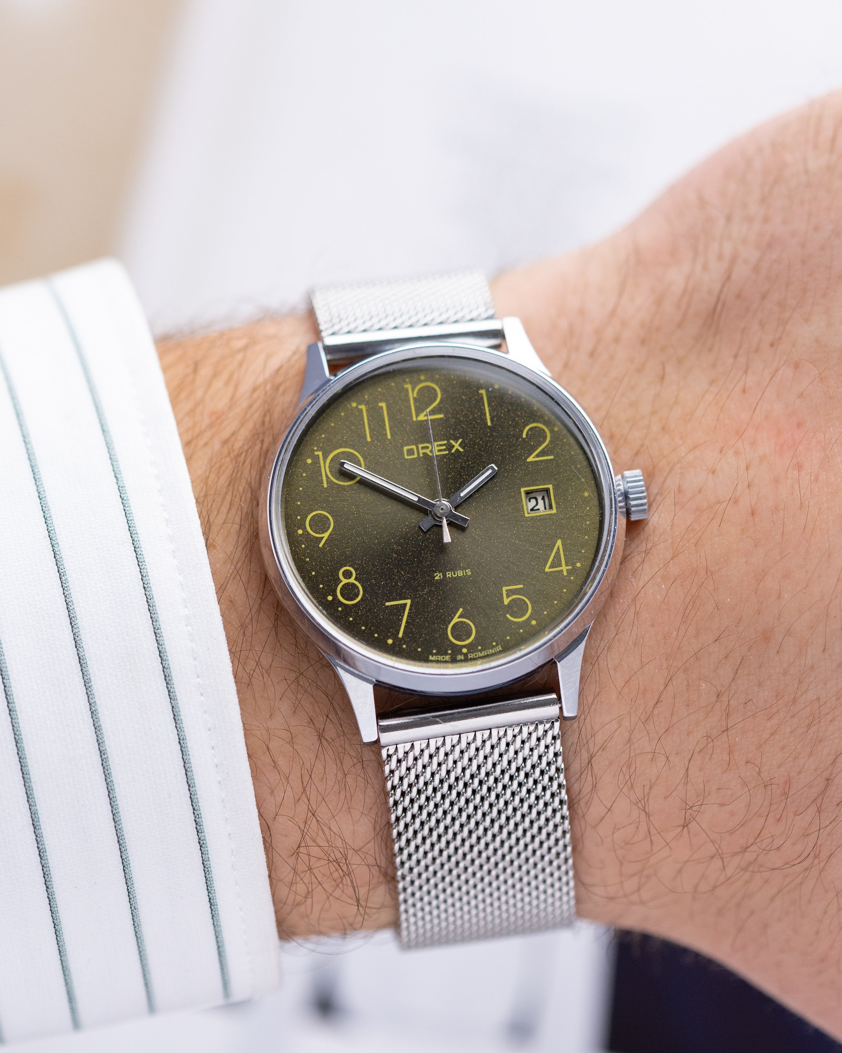 Orex (Slava) Vintage Romanian Watch, Green sunburst dial from 1980's - DuMarko