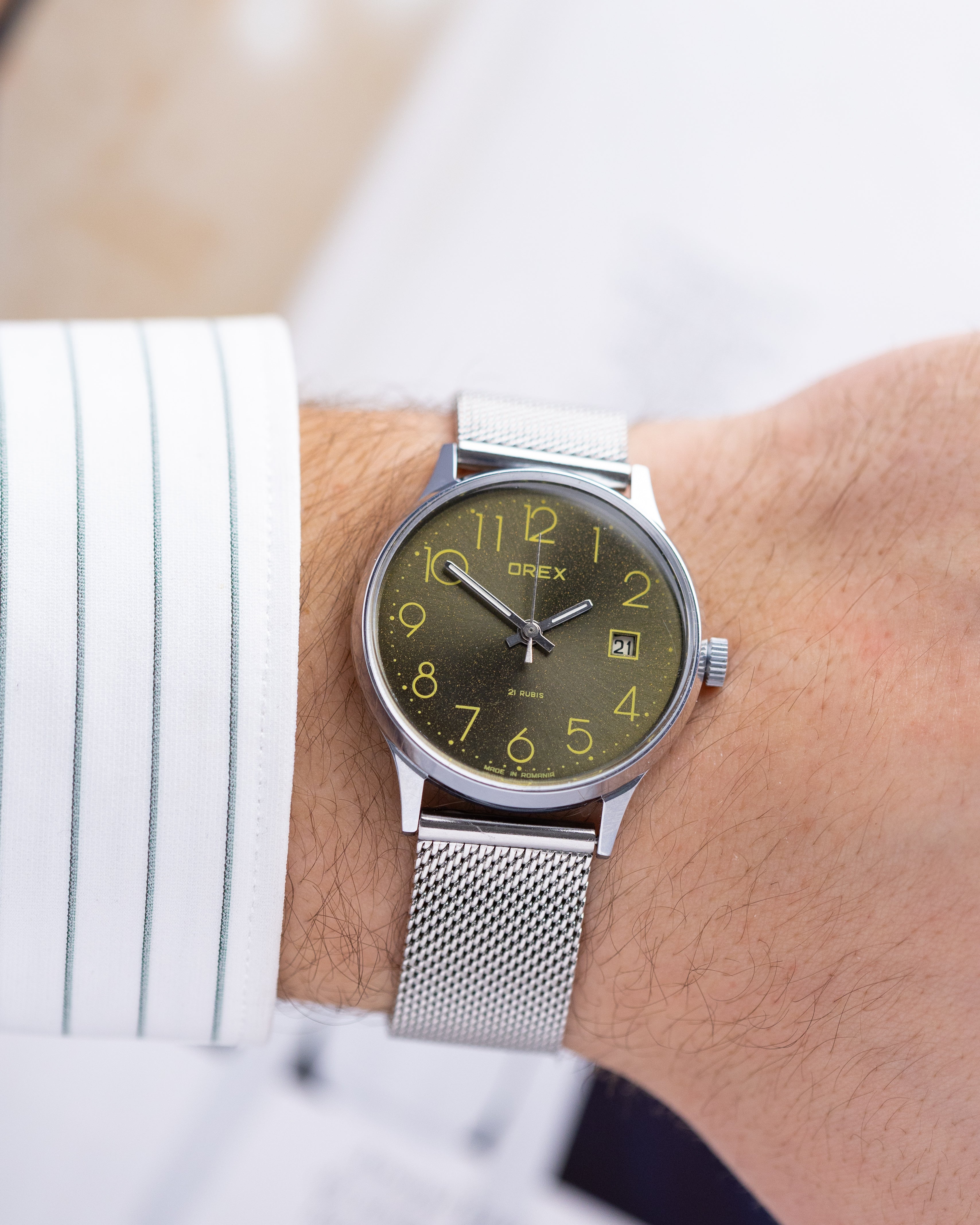 Orex (Slava) Vintage Romanian Watch, Green sunburst dial from 1980's - DuMarko