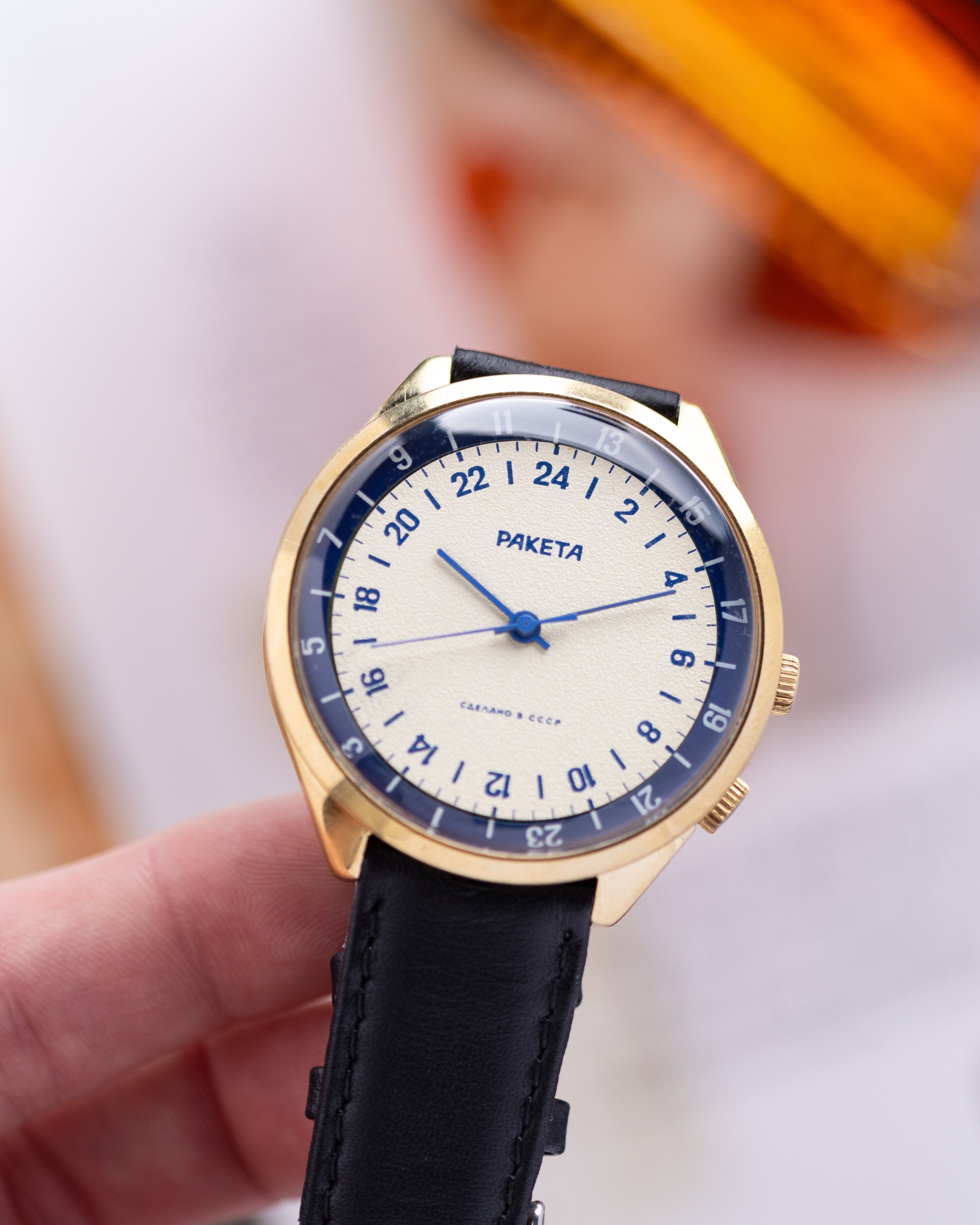 Raketa Vintage Gold - plated watch, 24 hours, Oversize case 40 mm from 1980's, Original Box and Papers - DuMarko