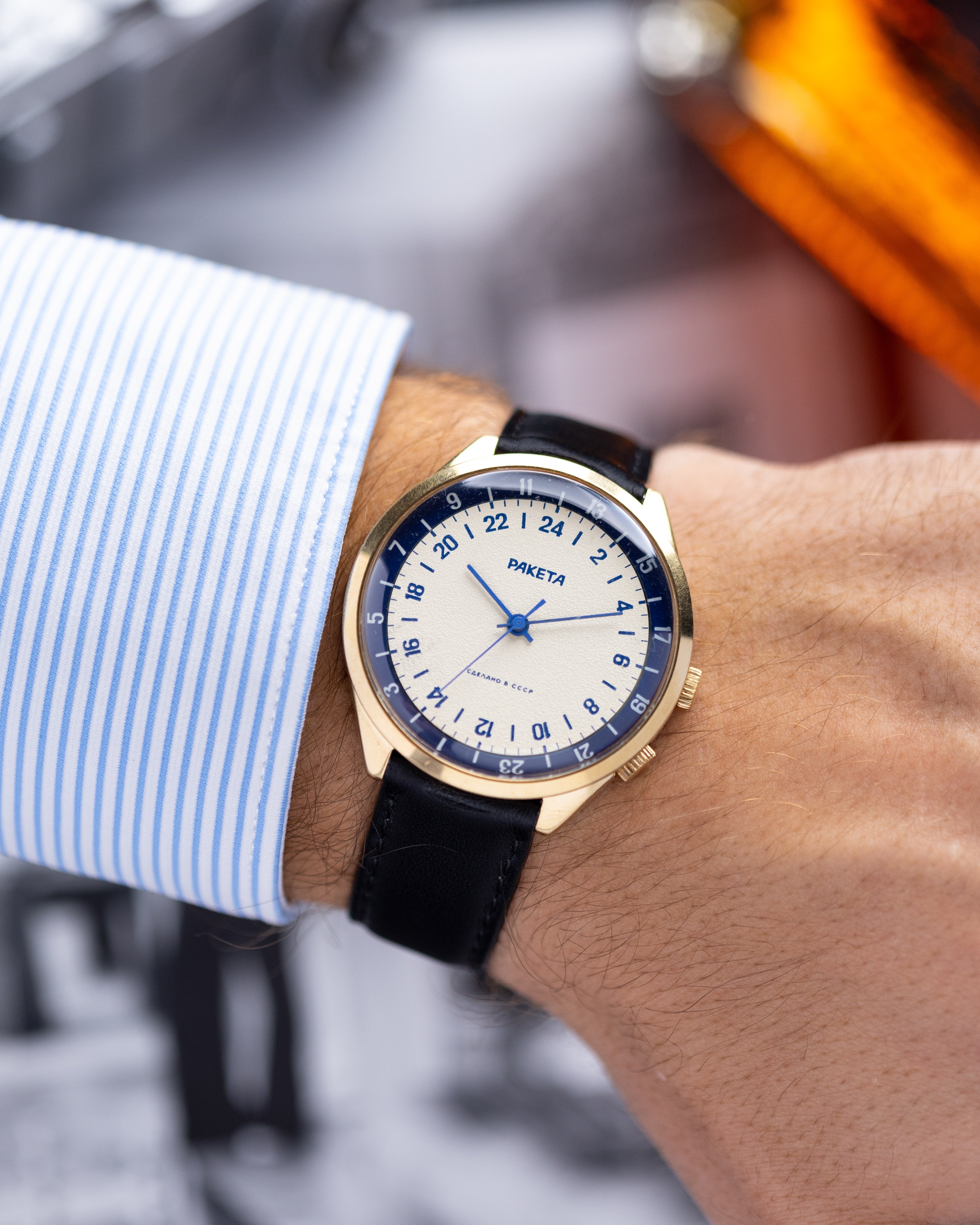 Raketa Vintage Gold - plated watch, 24 hours, Oversize case 40 mm from 1980's, Original Box and Papers - DuMarko