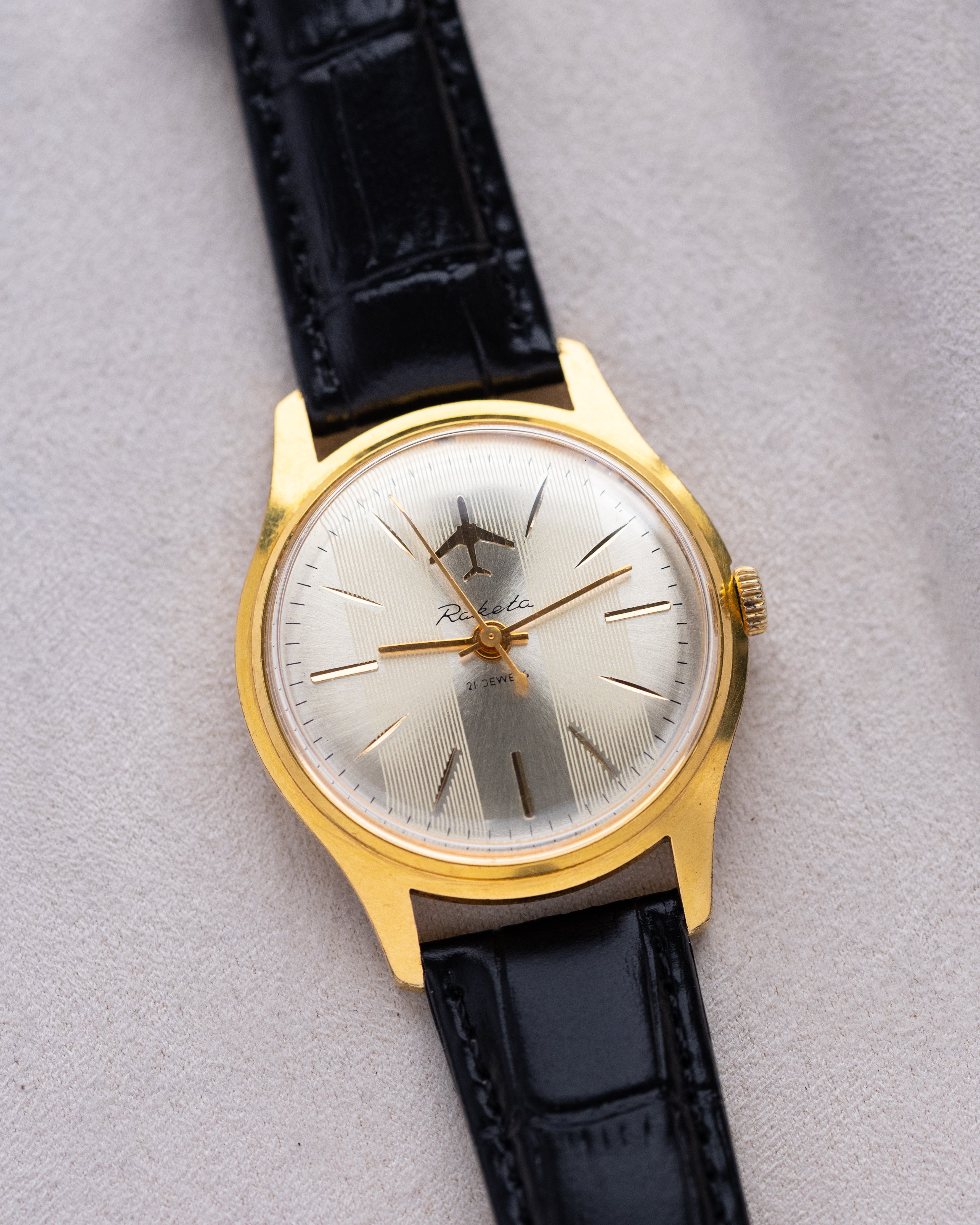 Raketa Vintage Soviet Watch, Runway Dial with Airplane, Pilot's watch from 1970's - DuMarko