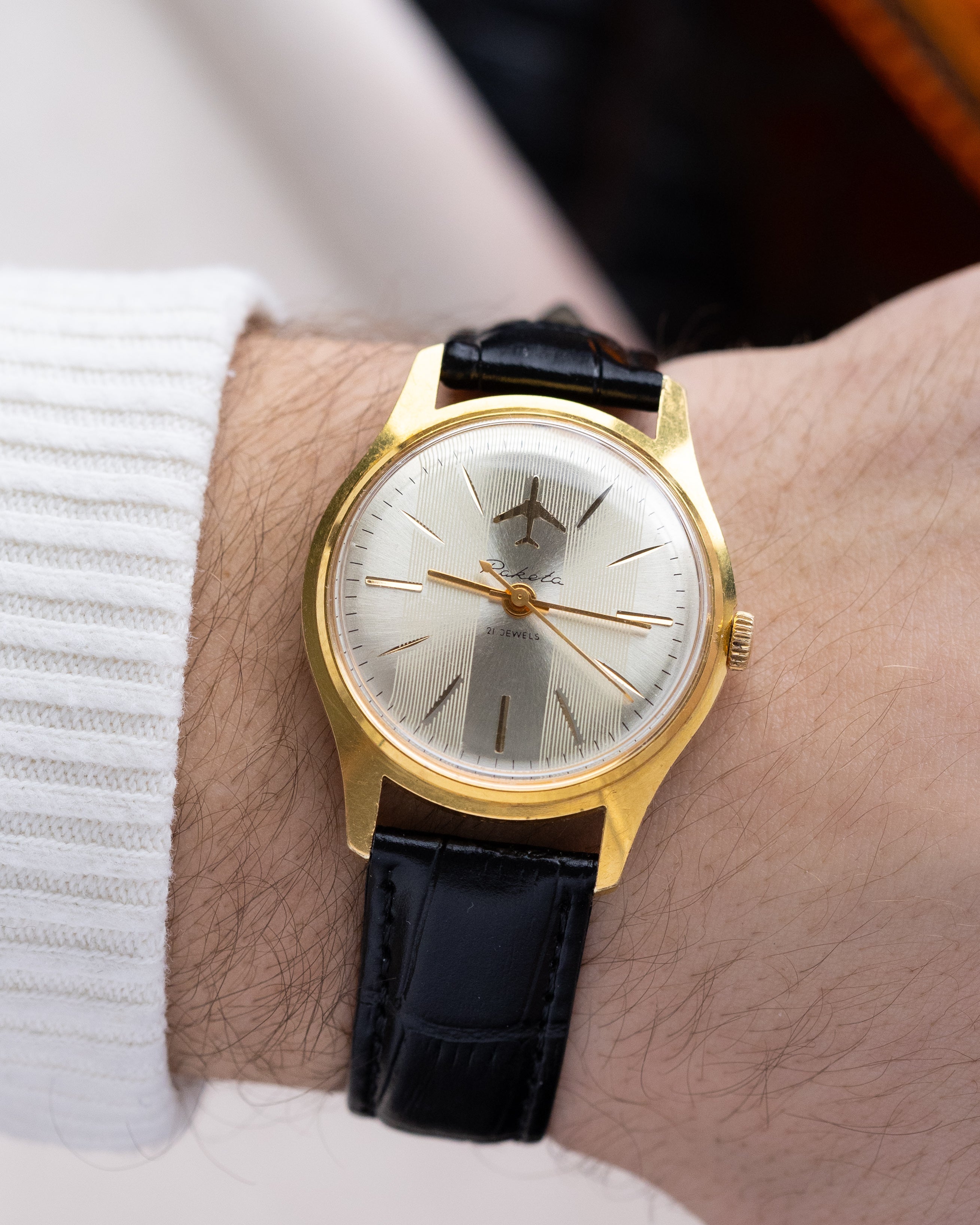 Raketa Vintage Soviet Watch, Runway Dial with Airplane, Pilot's watch from 1970's - DuMarko