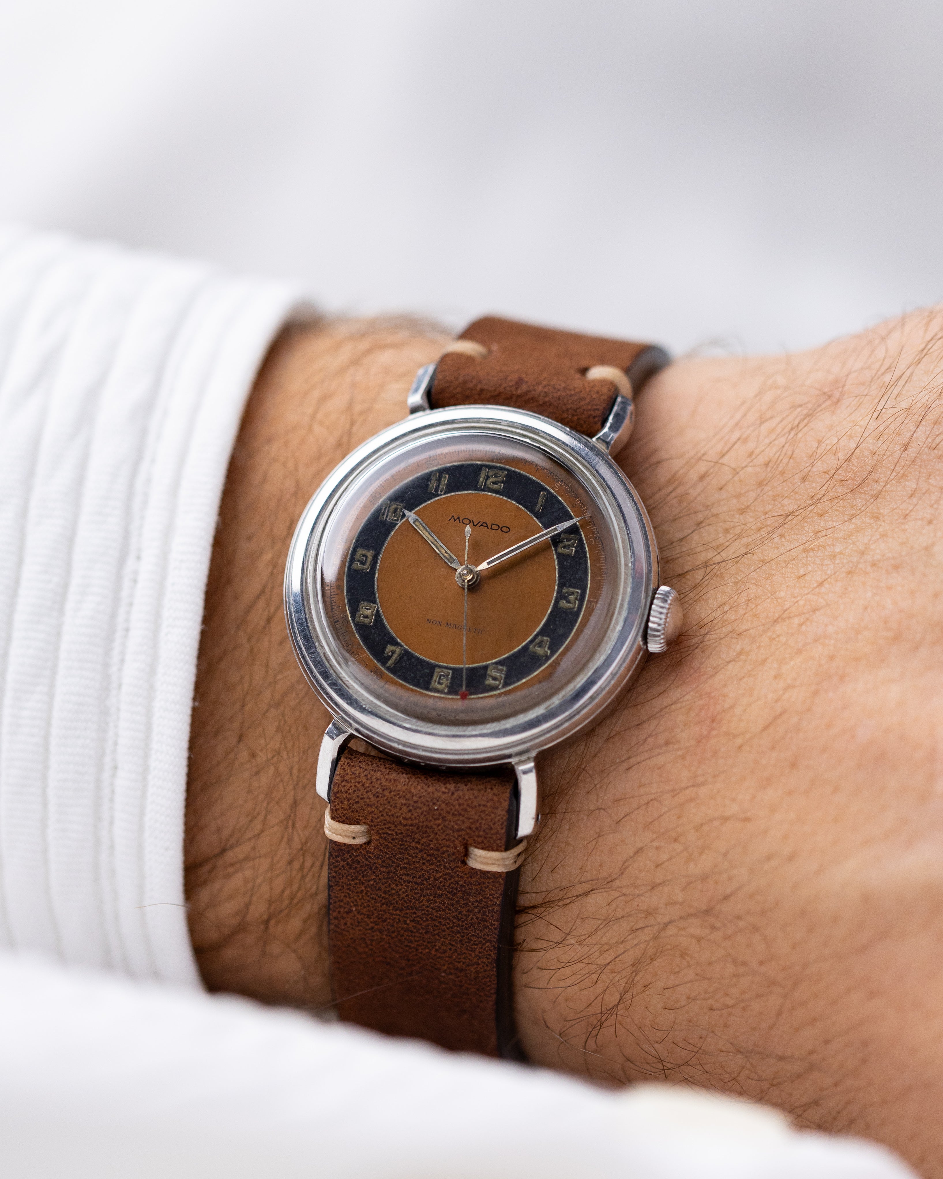 Rare Vintage Movado Calatrava in 32,5 mm Borgel case, Two - tone dial, Military Swiss Watch from 1940's - DuMarko