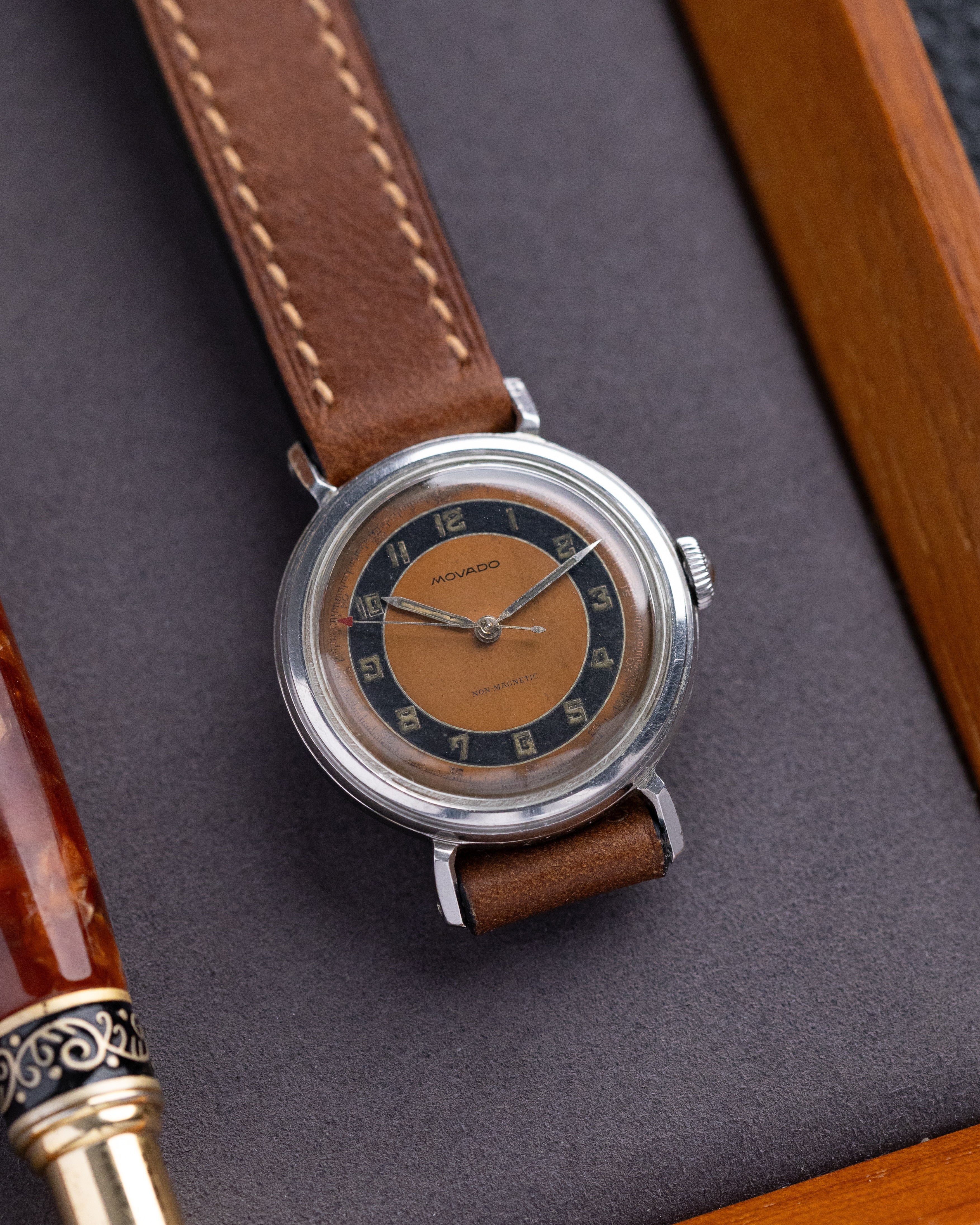 Rare Vintage Movado Calatrava in 32,5 mm Borgel case, Two - tone dial, Military Swiss Watch from 1940's - DuMarko