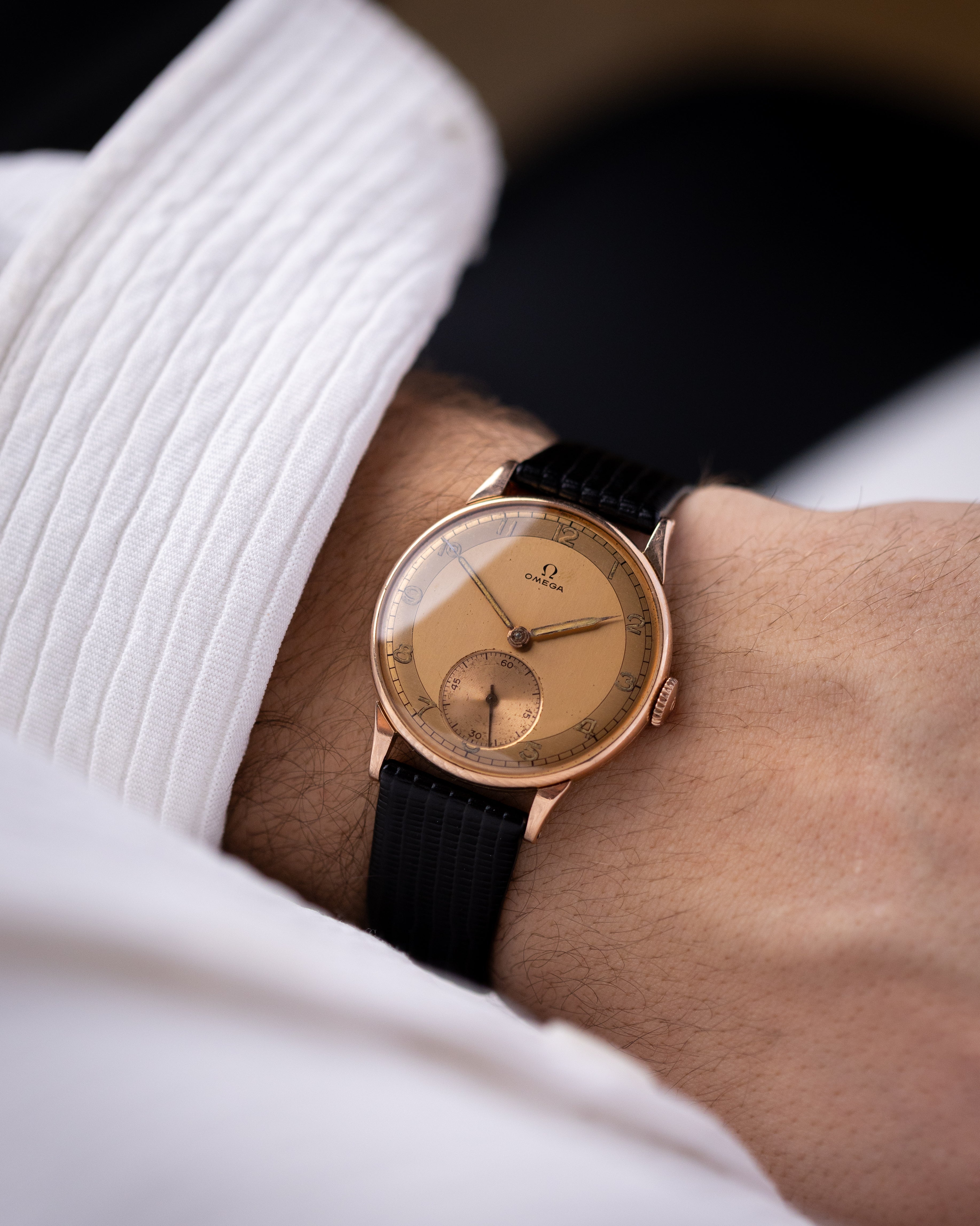 Rare Vintage Omega Dress Watch, Two - Tone Dial, Sub - Second, Solid 18K Rose Gold, Cal. 30T2 from1944 - DuMarko