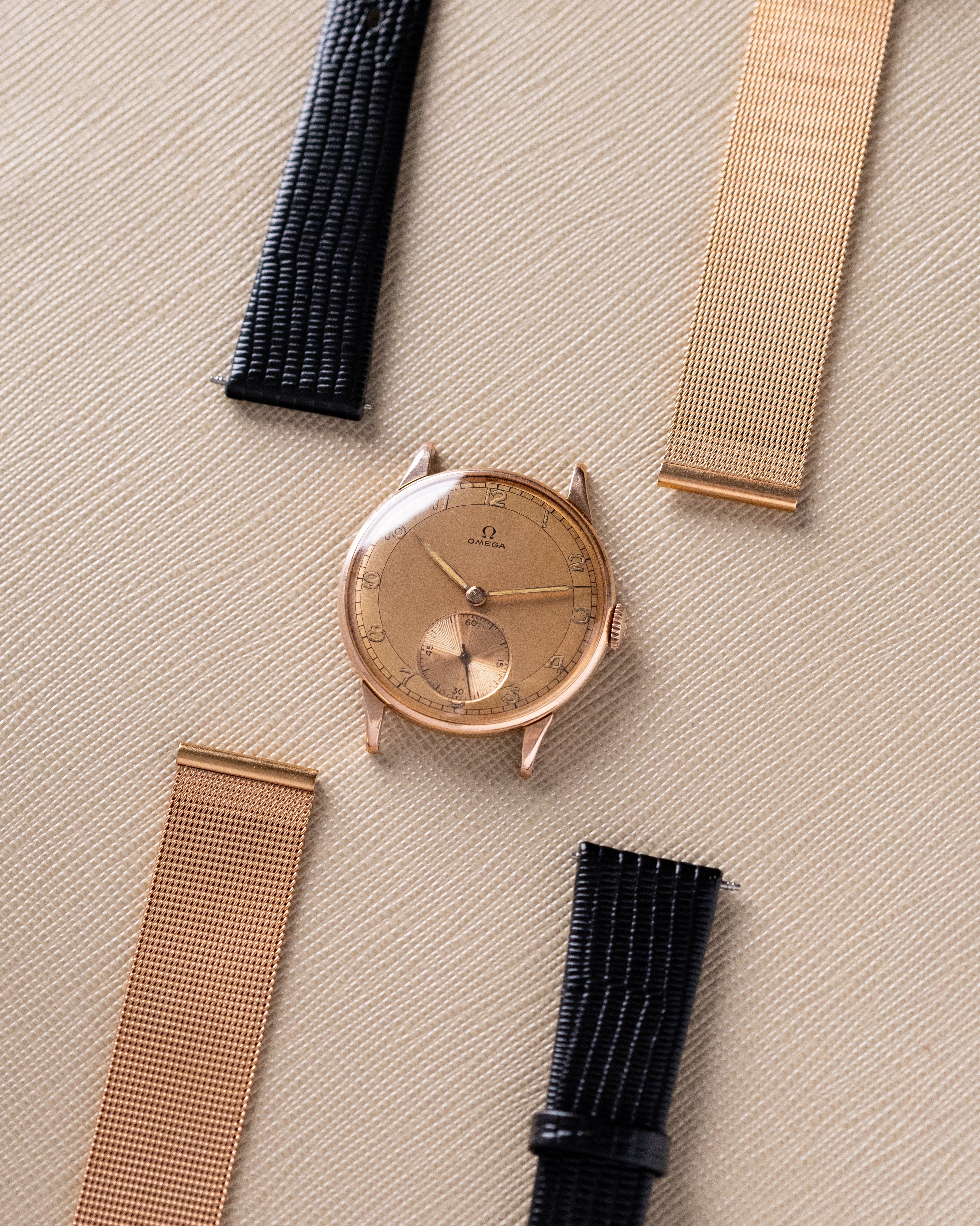 Rare Vintage Omega Dress Watch, Two - Tone Dial, Sub - Second, Solid 18K Rose Gold, Cal. 30T2 from1944 - DuMarko