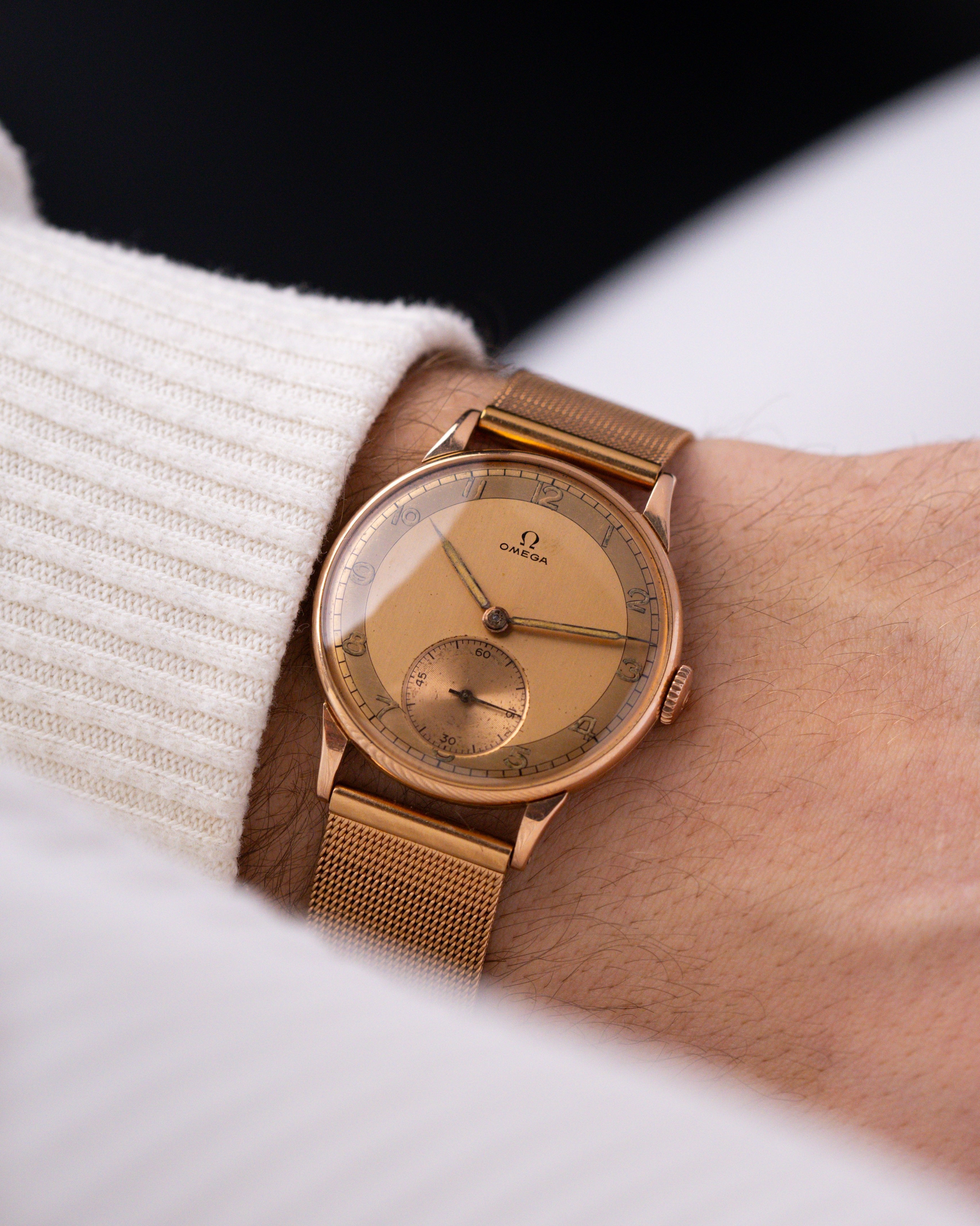 Rare Vintage Omega Dress Watch, Two - Tone Dial, Sub - Second, Solid 18K Rose Gold, Cal. 30T2 from1944 - DuMarko