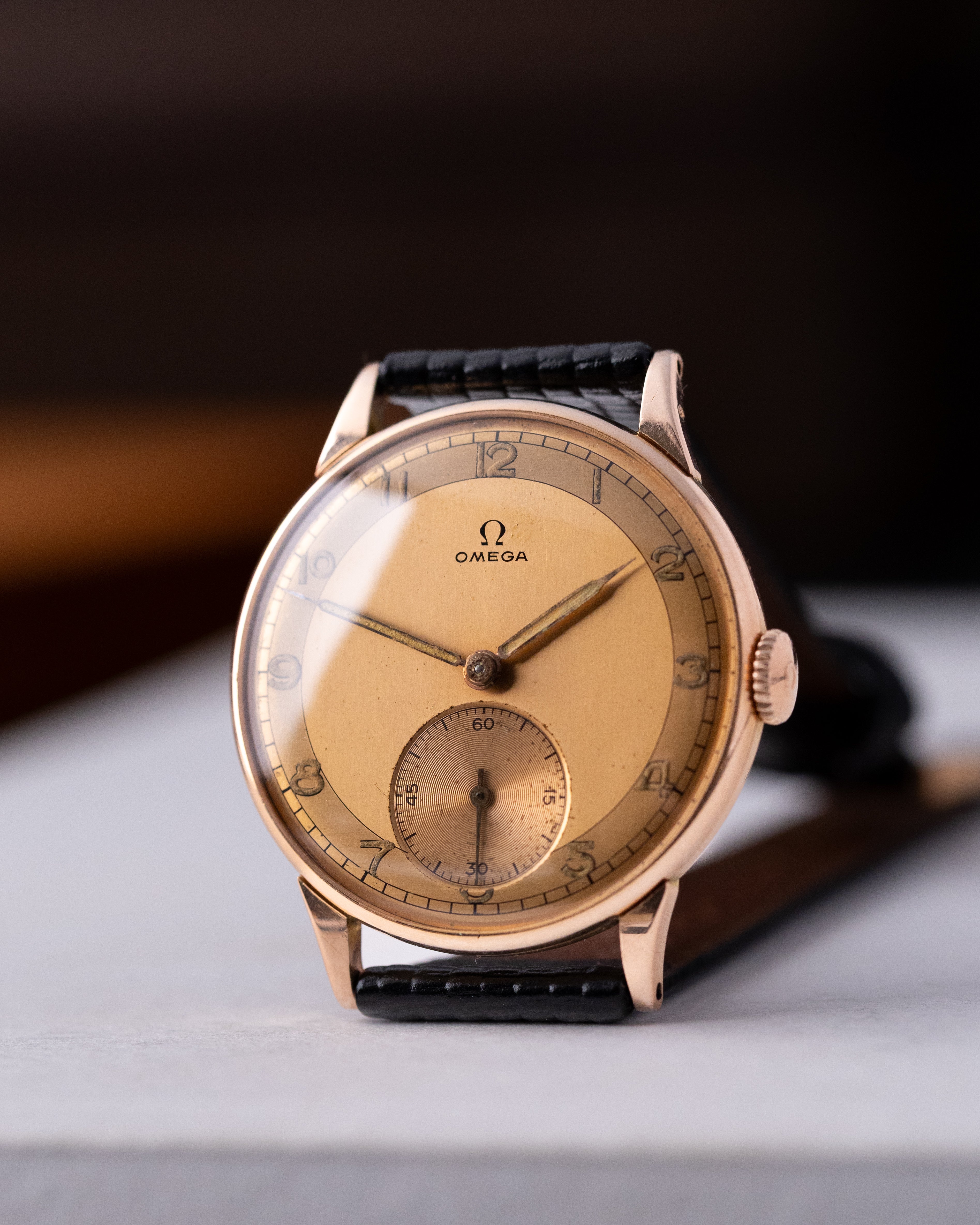 Rare Vintage Omega Dress Watch, Two - Tone Dial, Sub - Second, Solid 18K Rose Gold, Cal. 30T2 from1944 - DuMarko