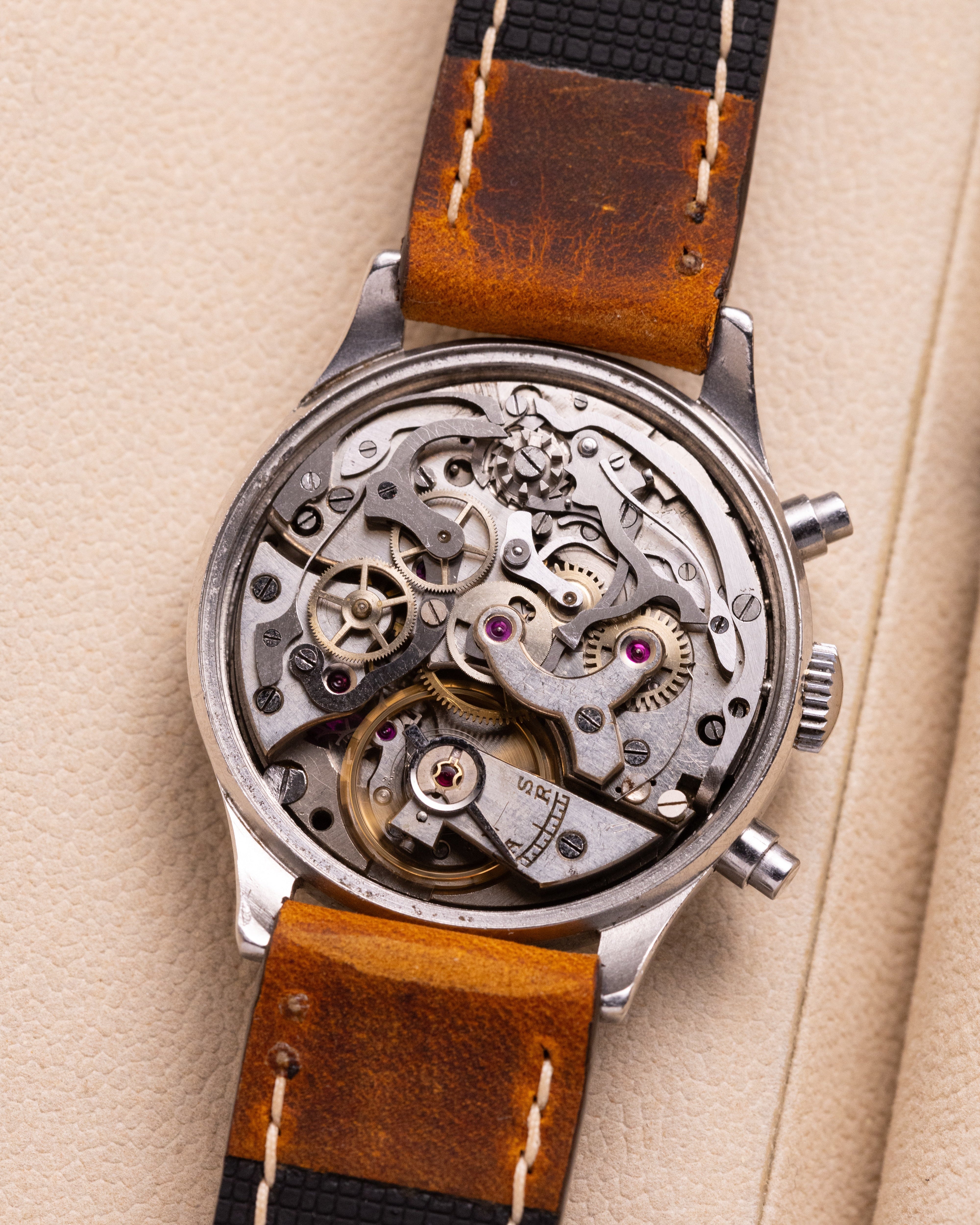 Rare watch Le Phare Chronograph, Spillman case, Gilt Dial, Vintage Swiss Premium Watch - VintageDuMarko