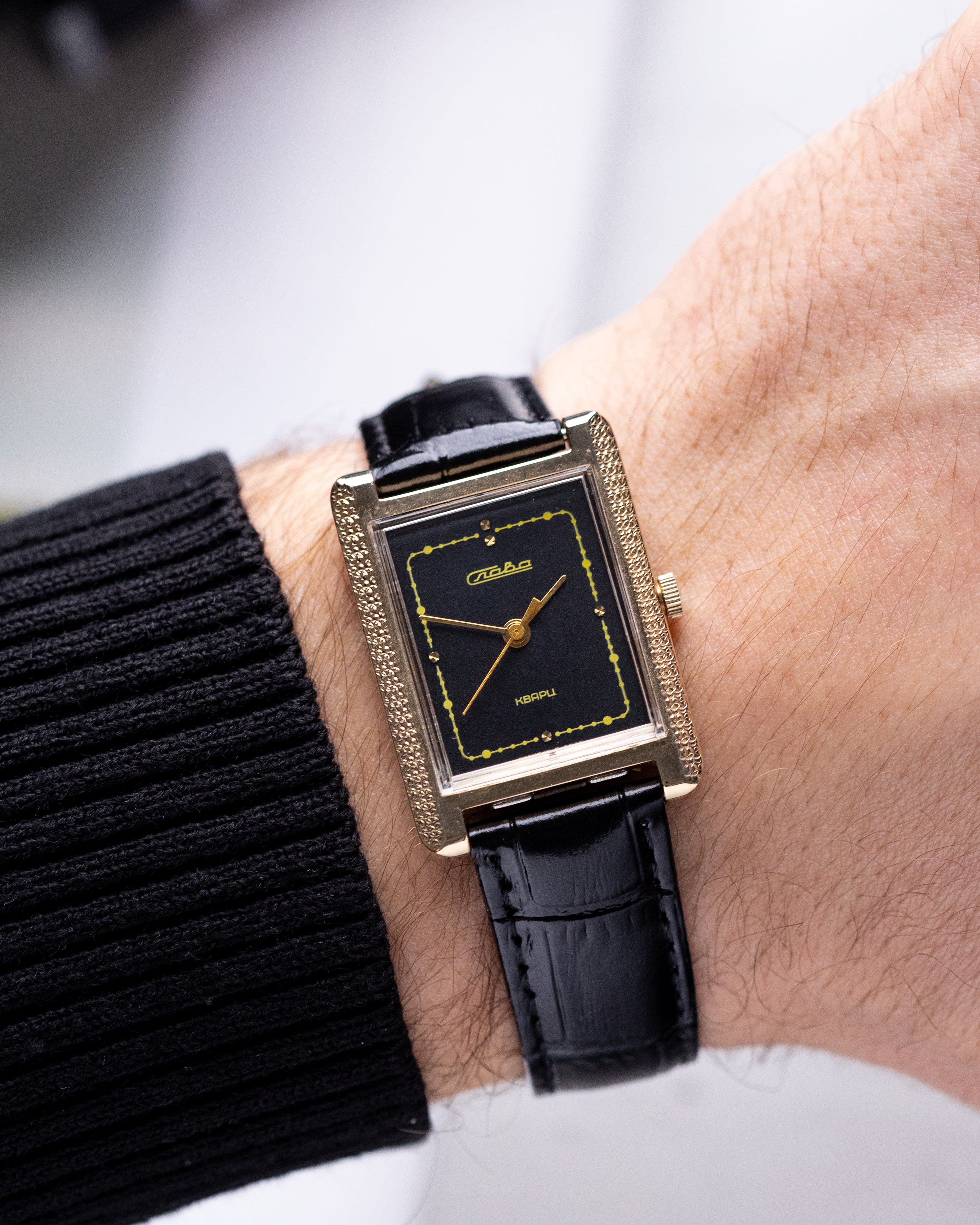 Slava Art Deco Tank, Vintage Unisex Watch, Black Dial, Made in USSR - DuMarko