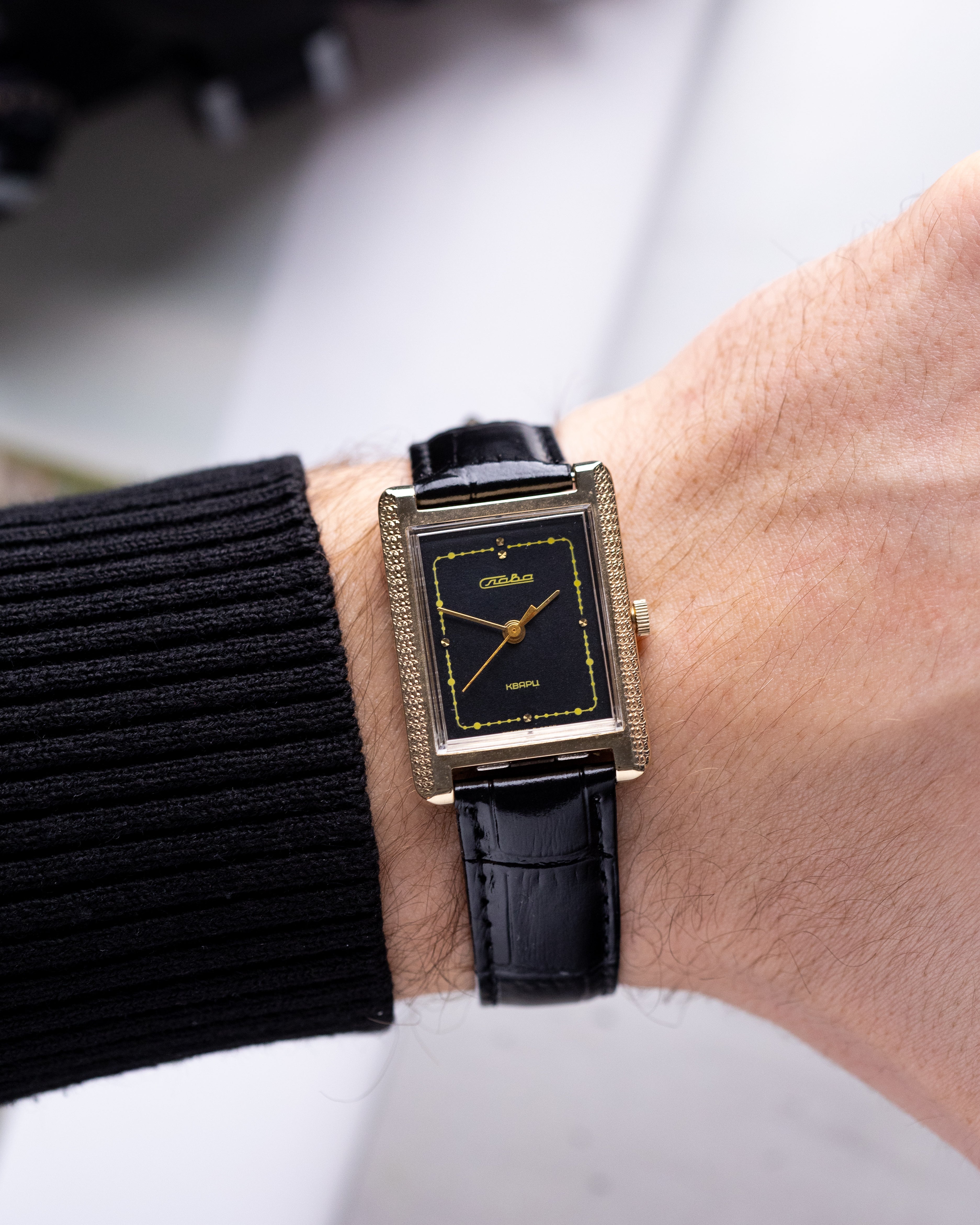 Slava Art Deco Tank, Vintage Unisex Watch, Black Dial, Made in USSR - DuMarko