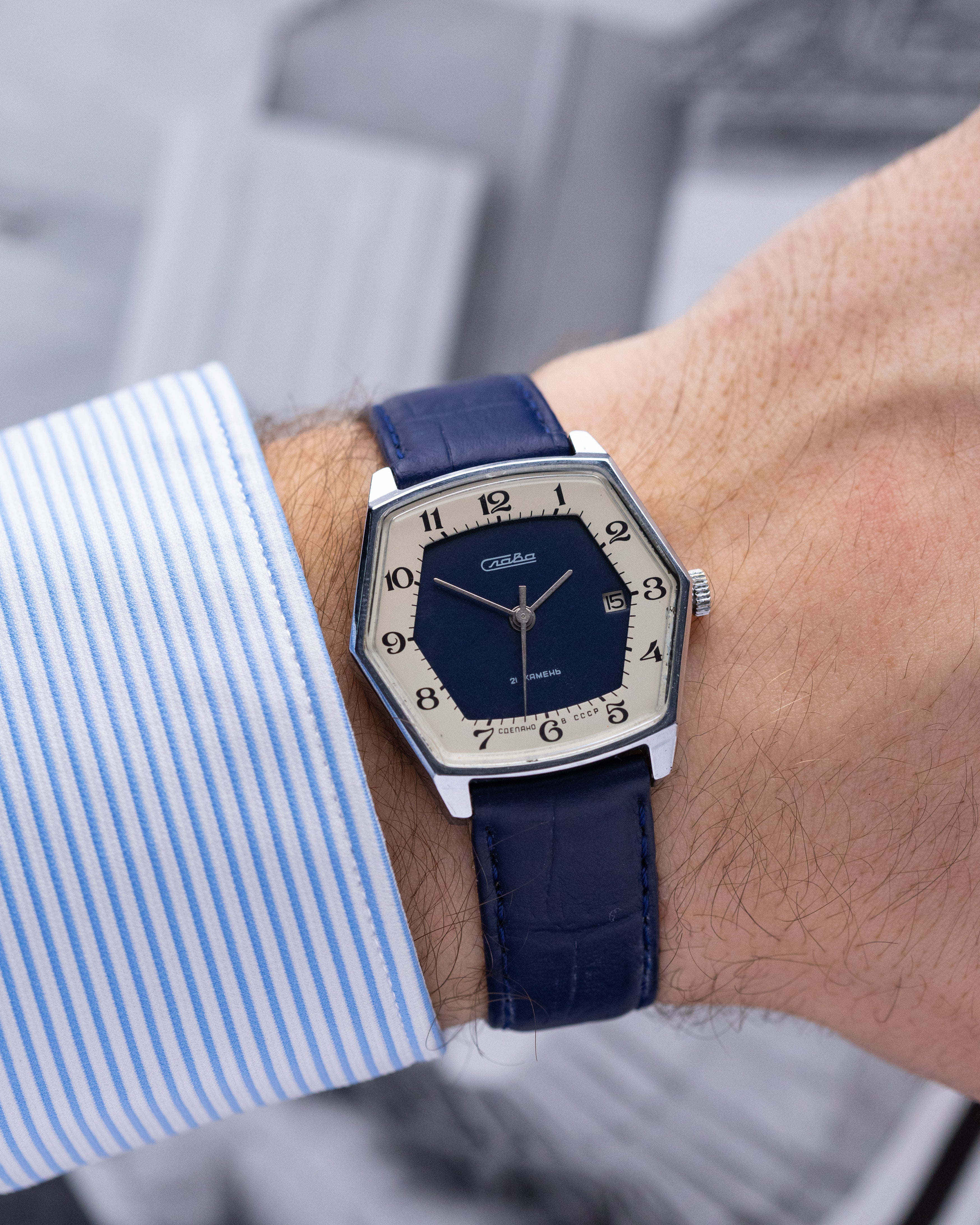 Slava Vintage Soviet Watch, Hexagon Case, Date Function - DuMarko