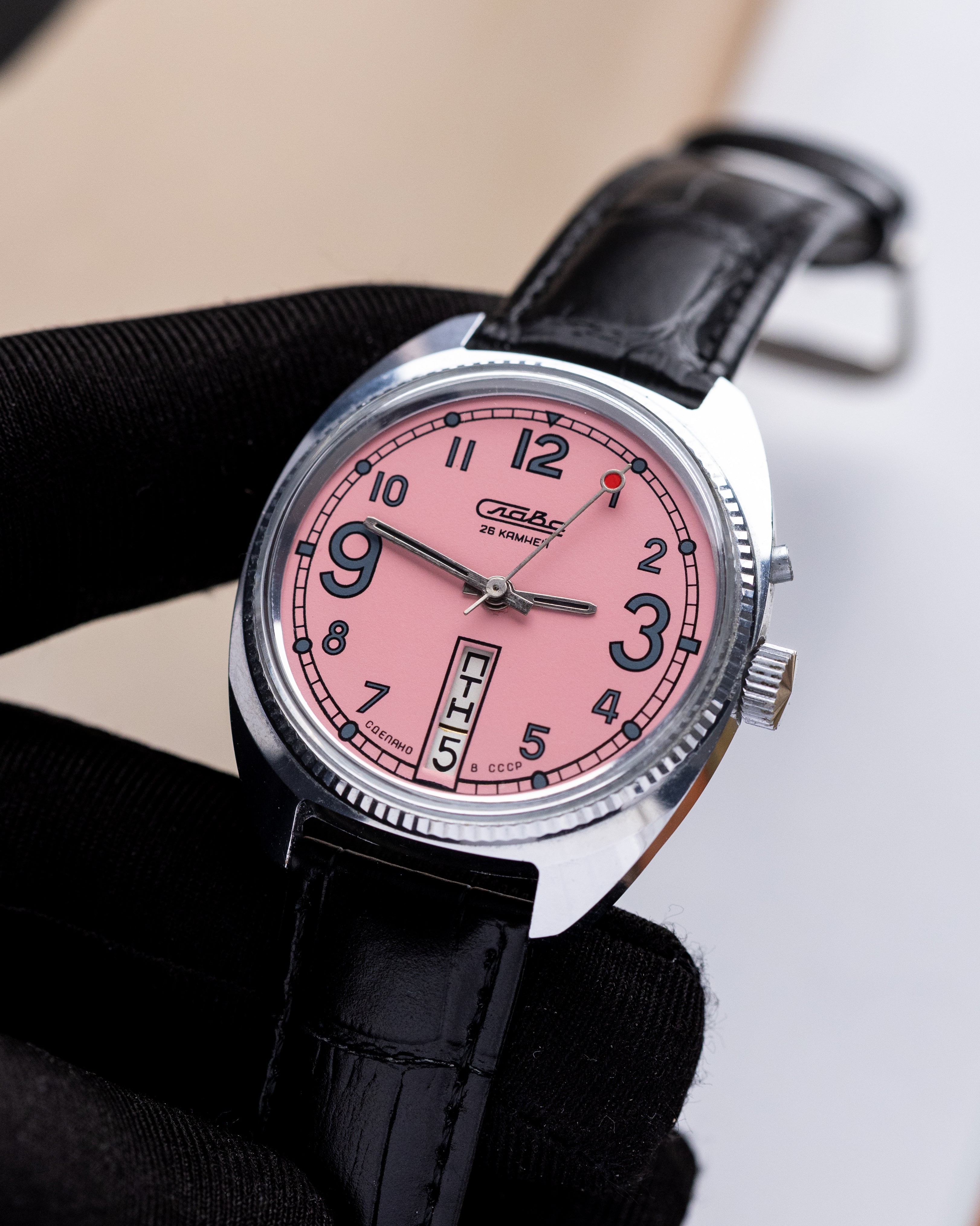 Slava Vintage Soviet Watch, Pink/Watermelon Dial from 1980's - DuMarko