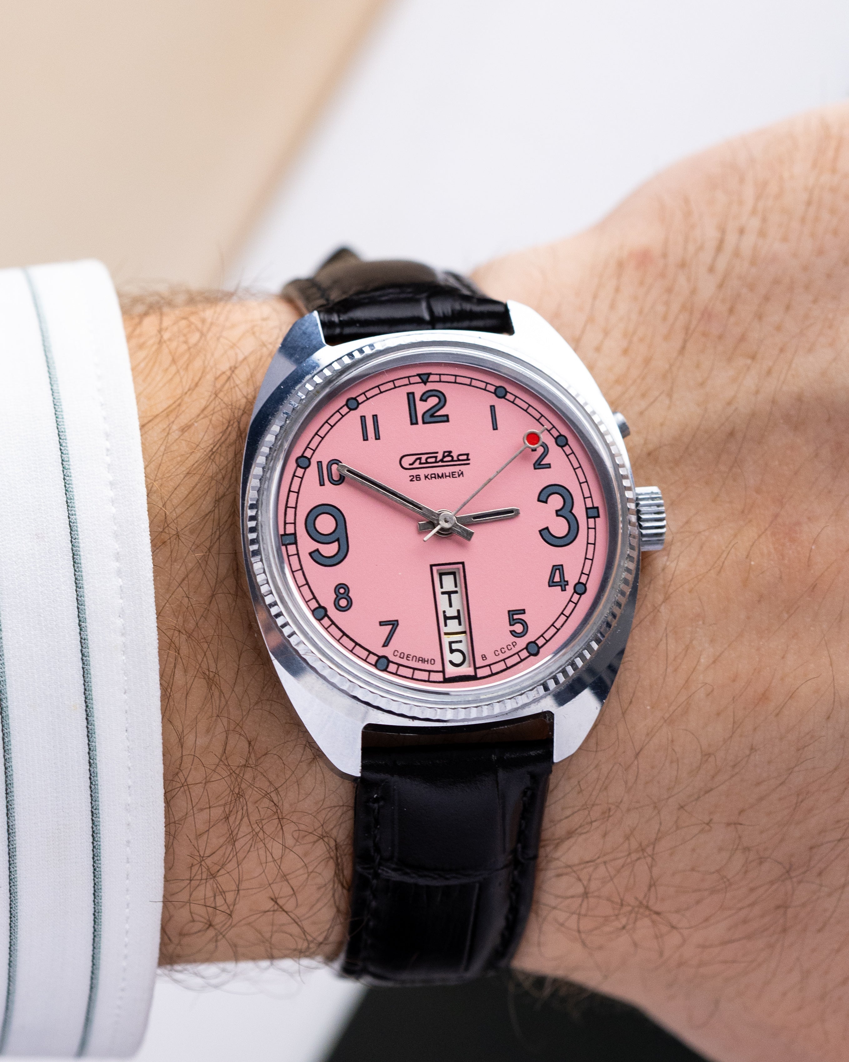 Slava Vintage Soviet Watch, Pink/Watermelon Dial from 1980's - DuMarko