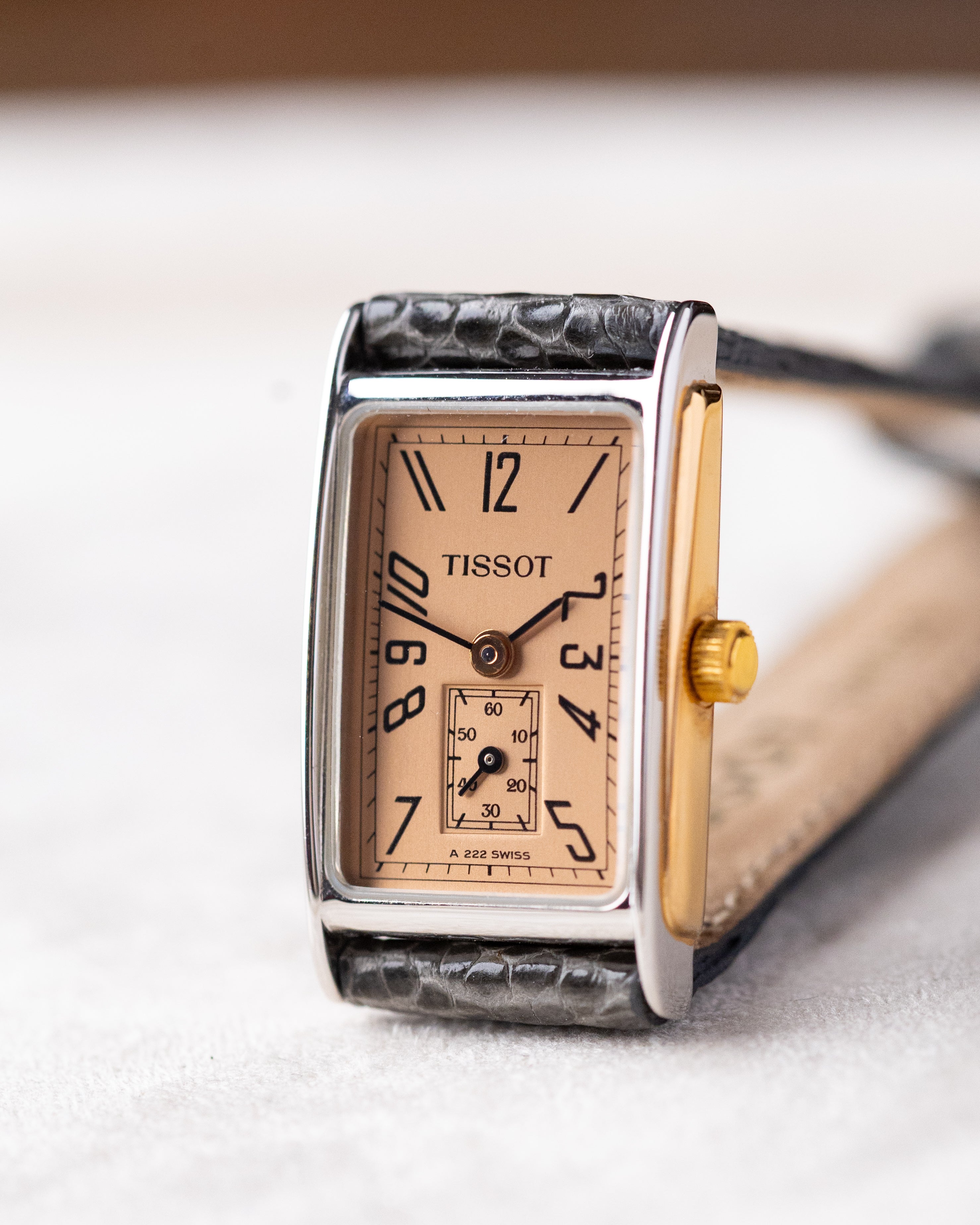 Tissot Tank A222, Salmon Dial, Vintage Lady's Swiss Watch from 1980's - DuMarko