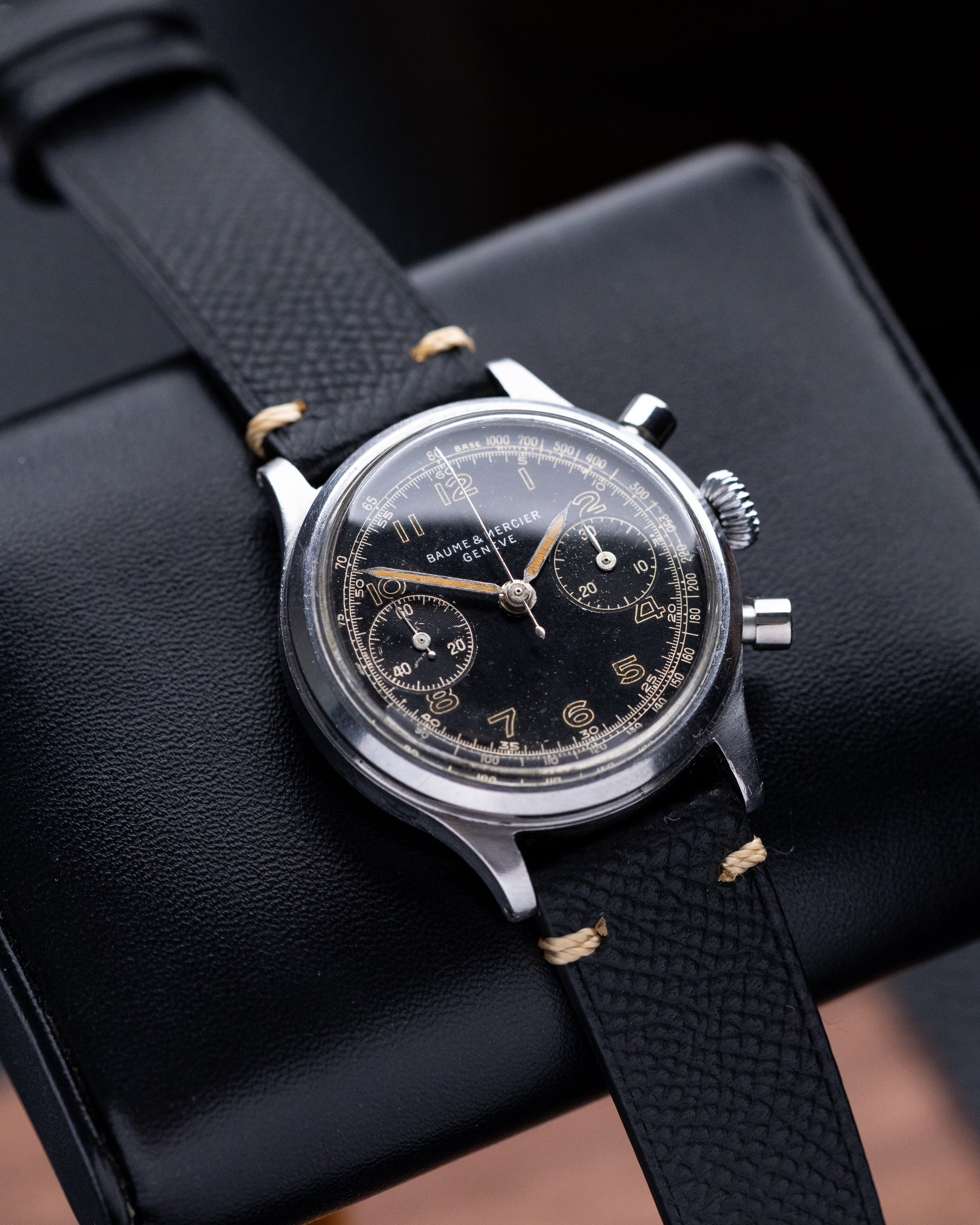 Vintage Baume & Mercier Genève Chronograph, Landeron 48, Rare Black Dial from 1950's - DuMarko