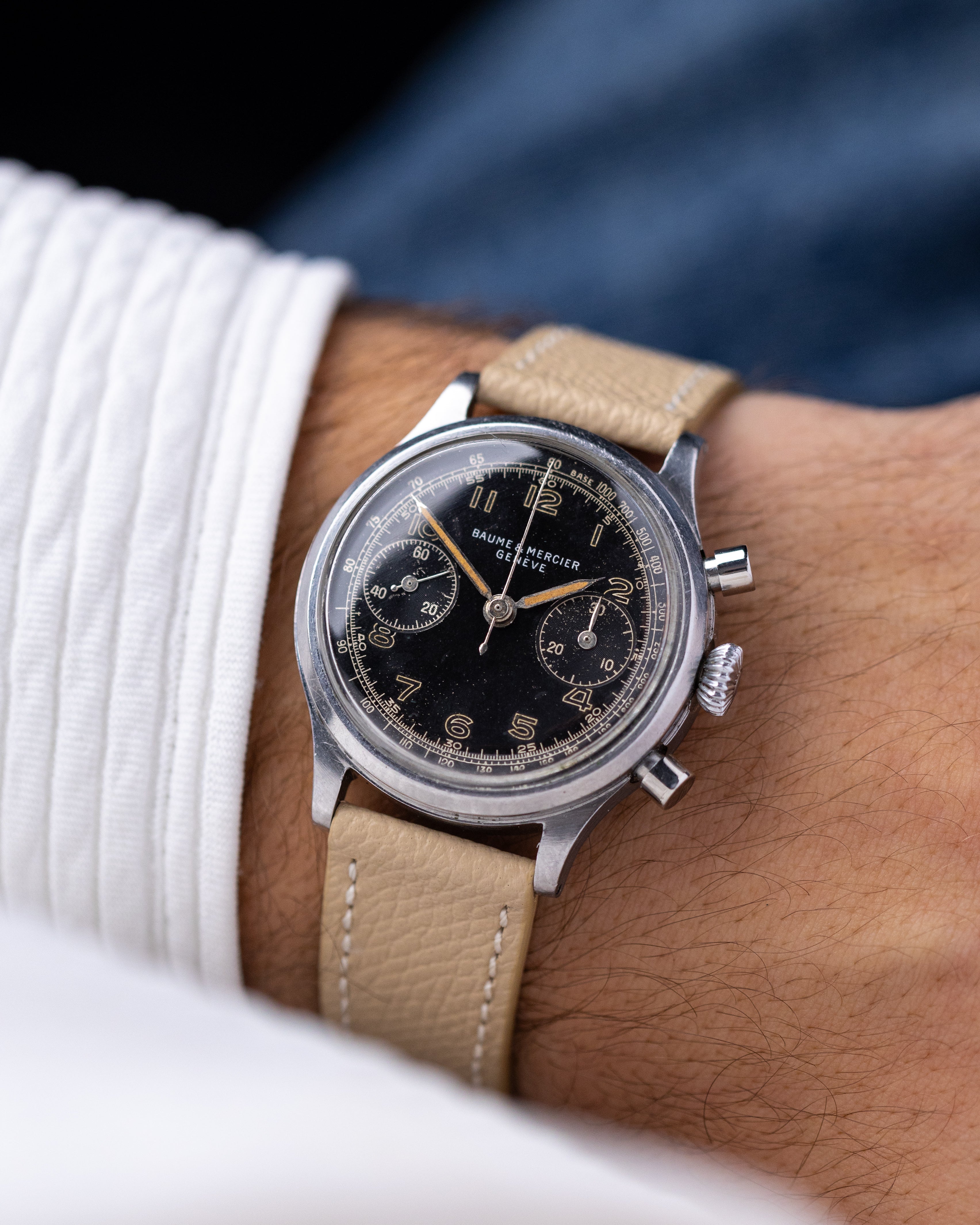 Vintage Baume & Mercier Genève Chronograph, Landeron 48, Rare Black Dial from 1950's - DuMarko