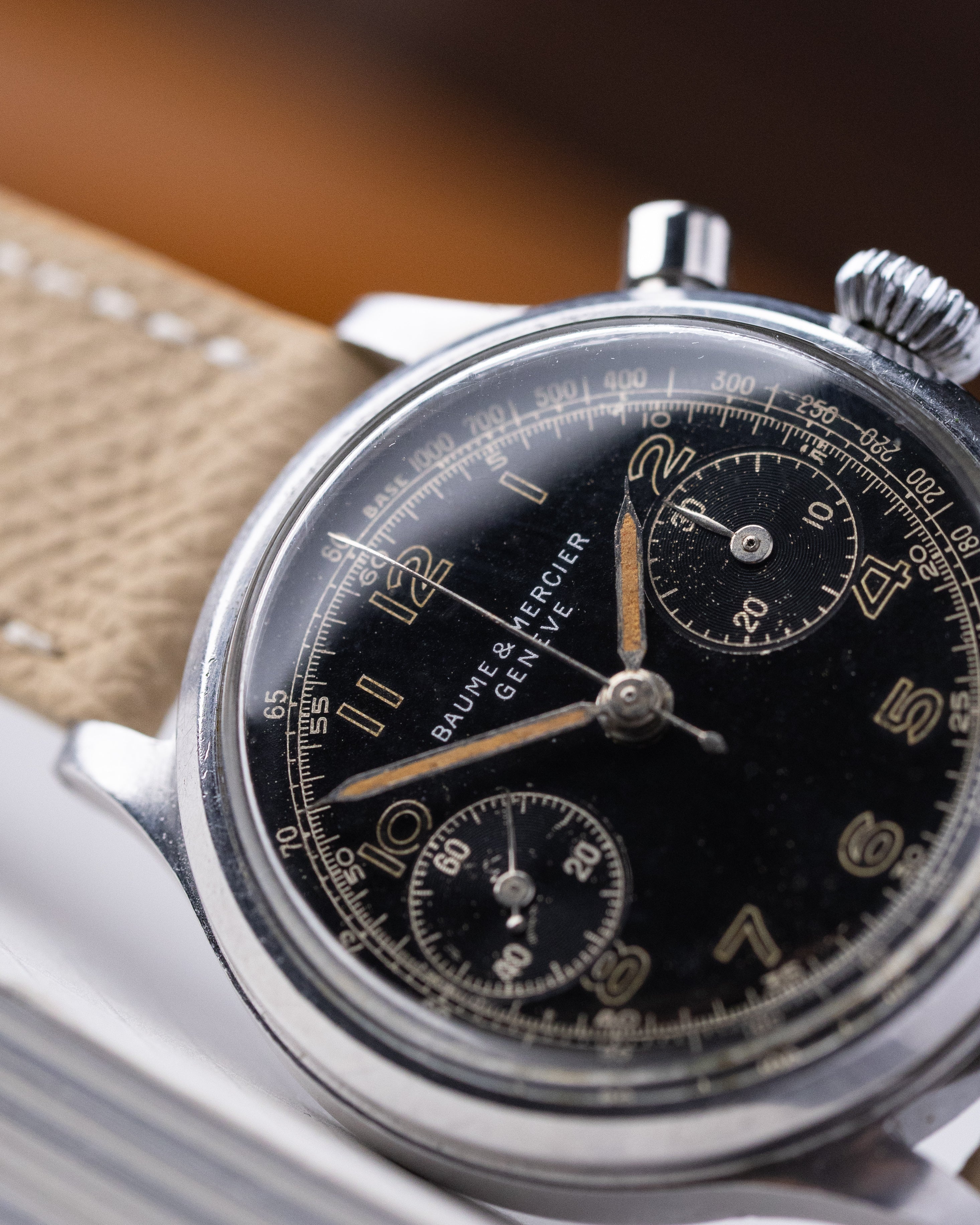 Vintage Baume & Mercier Genève Chronograph, Landeron 48, Rare Black Dial from 1950's - DuMarko