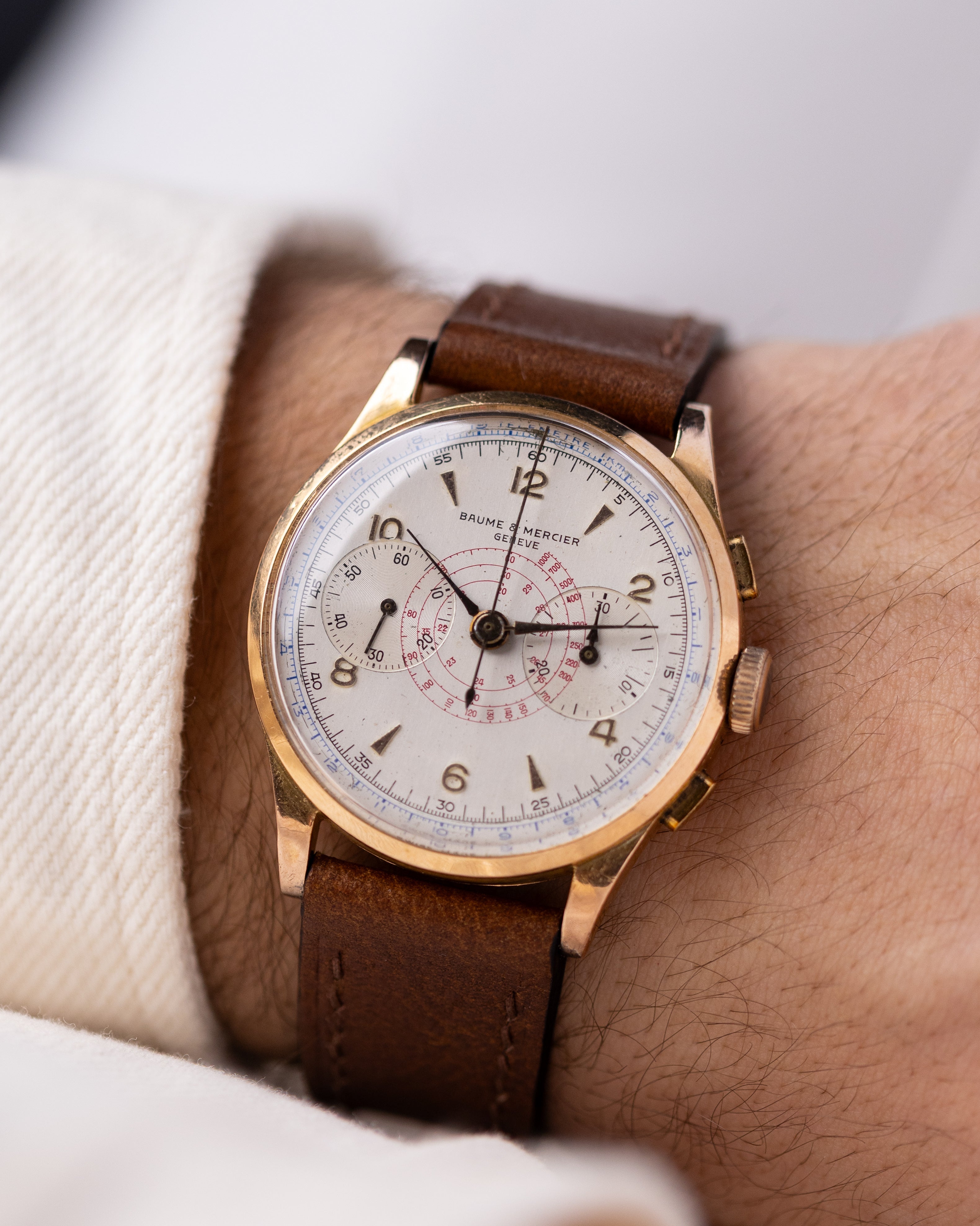 Vintage Baume&Mercier Genève Chronograph, Rosé solid gold case, Ref. 3916 from 1950's - DuMarko