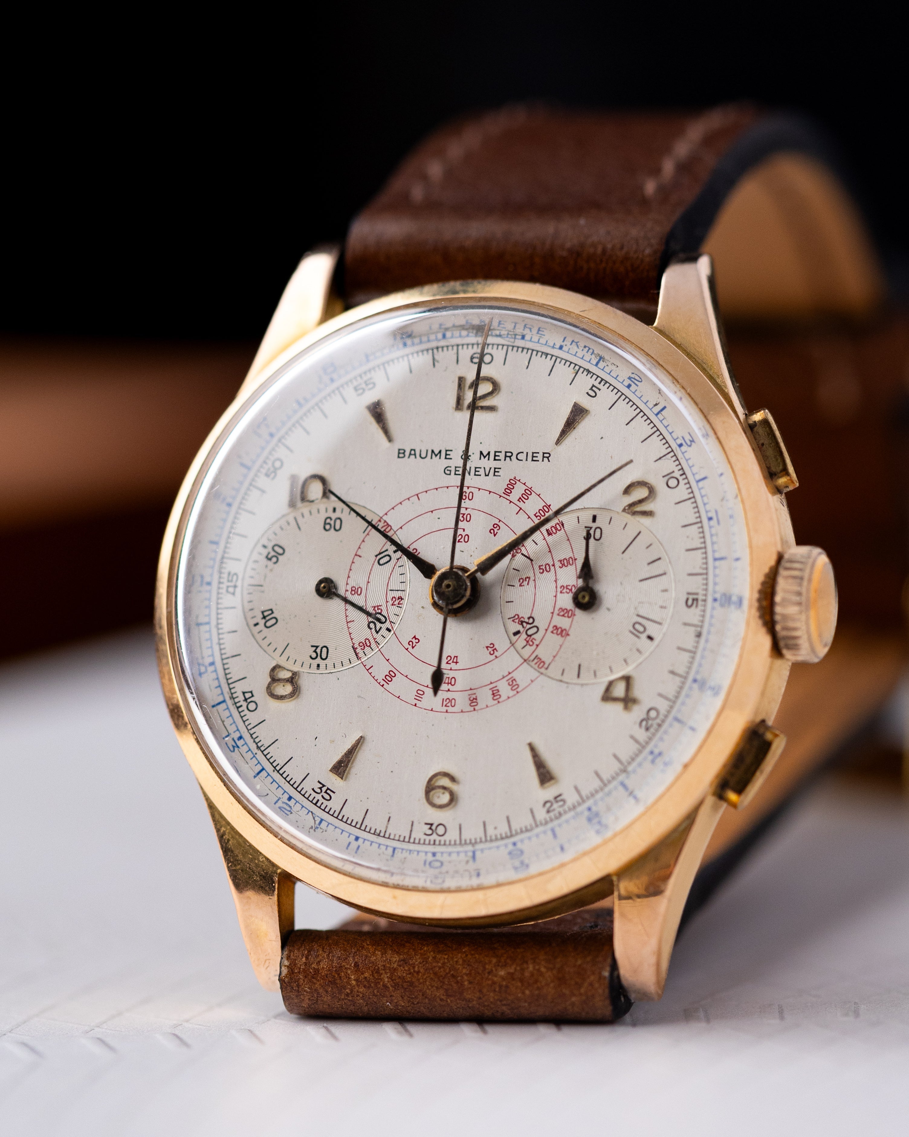 Vintage Baume&Mercier Genève Chronograph, Rosé solid gold case, Ref. 3916 from 1950's - DuMarko