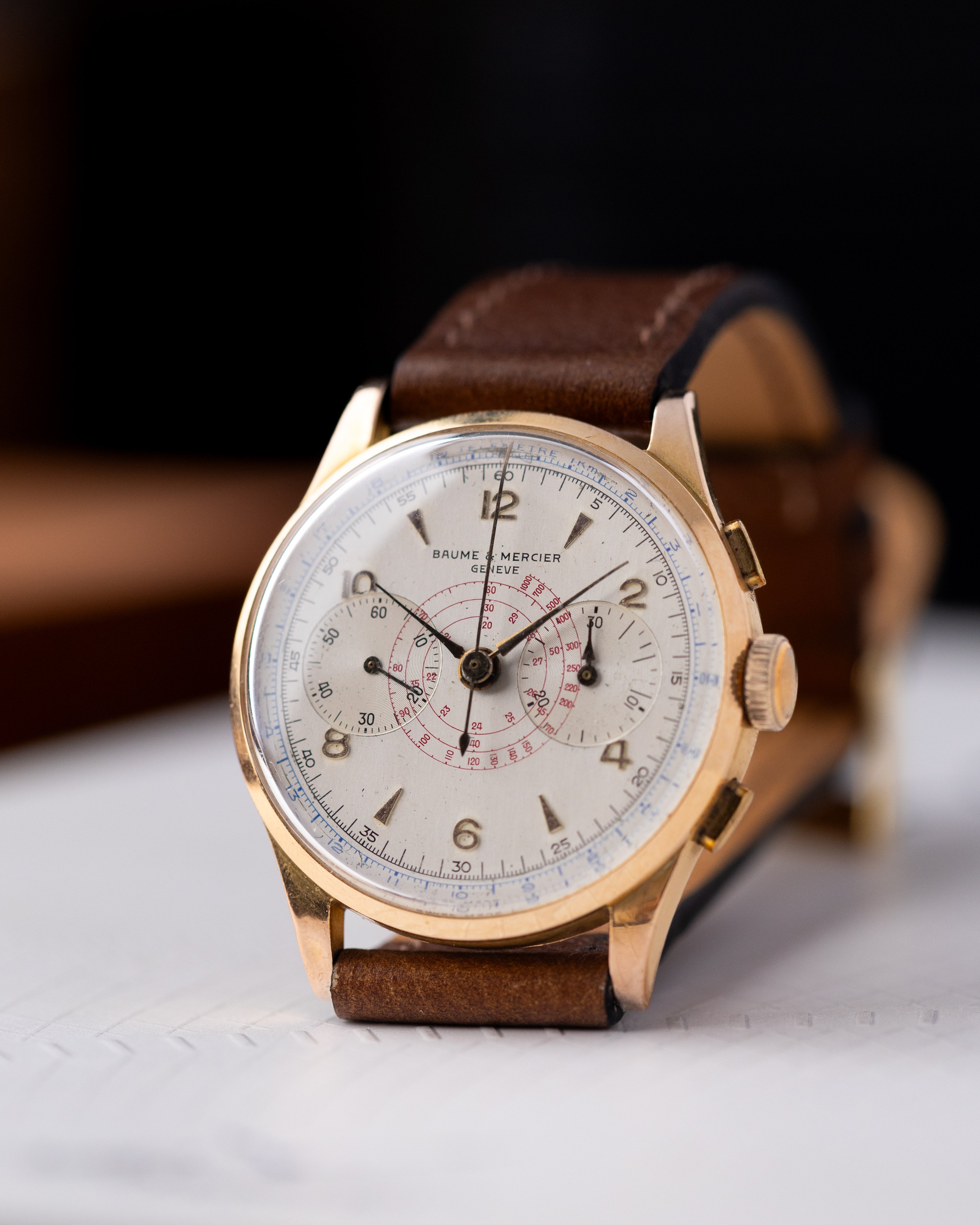 Vintage Baume&Mercier Genève Chronograph, Rosé solid gold case, Ref. 3916 from 1950's - DuMarko