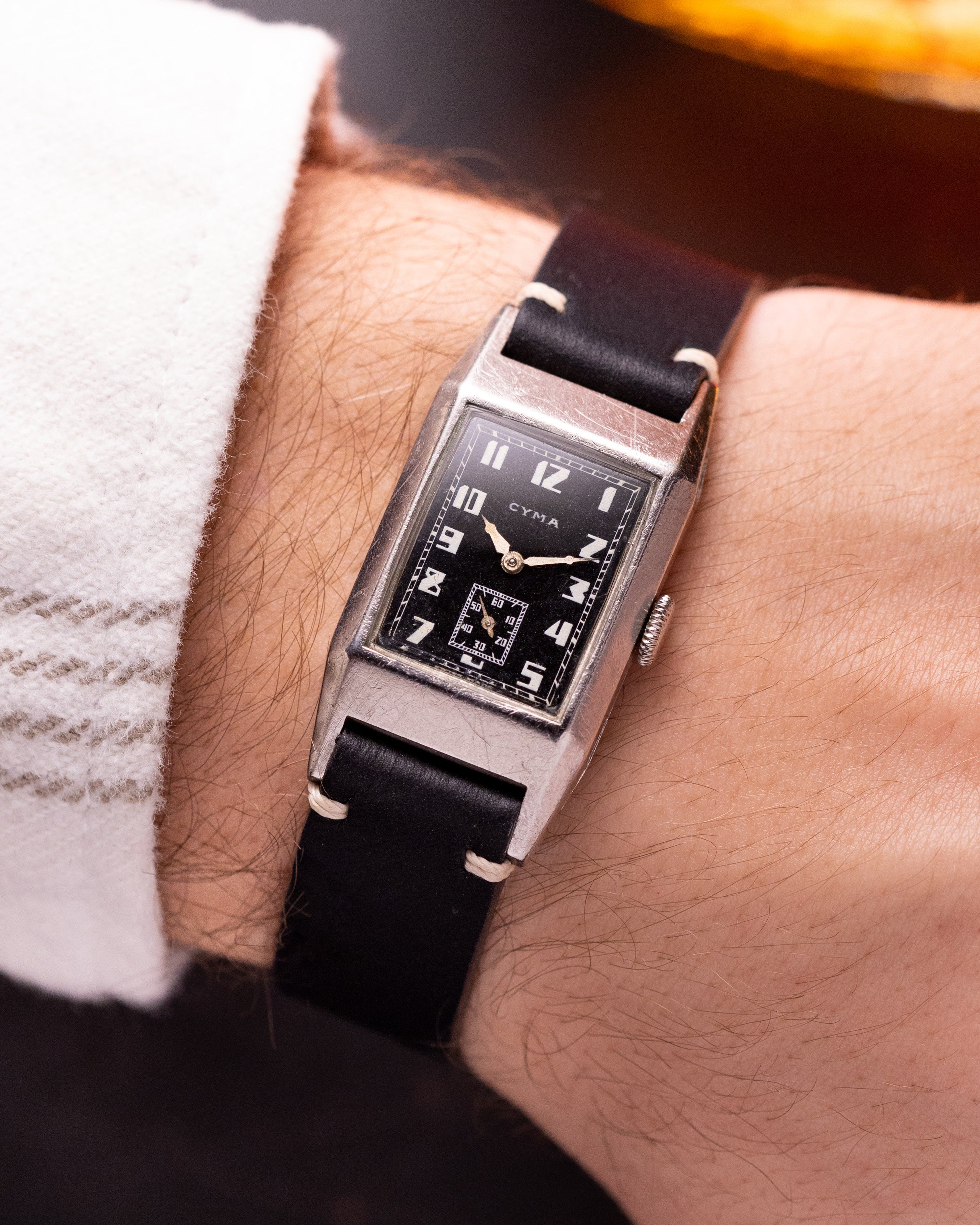 Vintage "Cyma" Rectangular Steel Tank watch from 1940s - VintageDuMarko