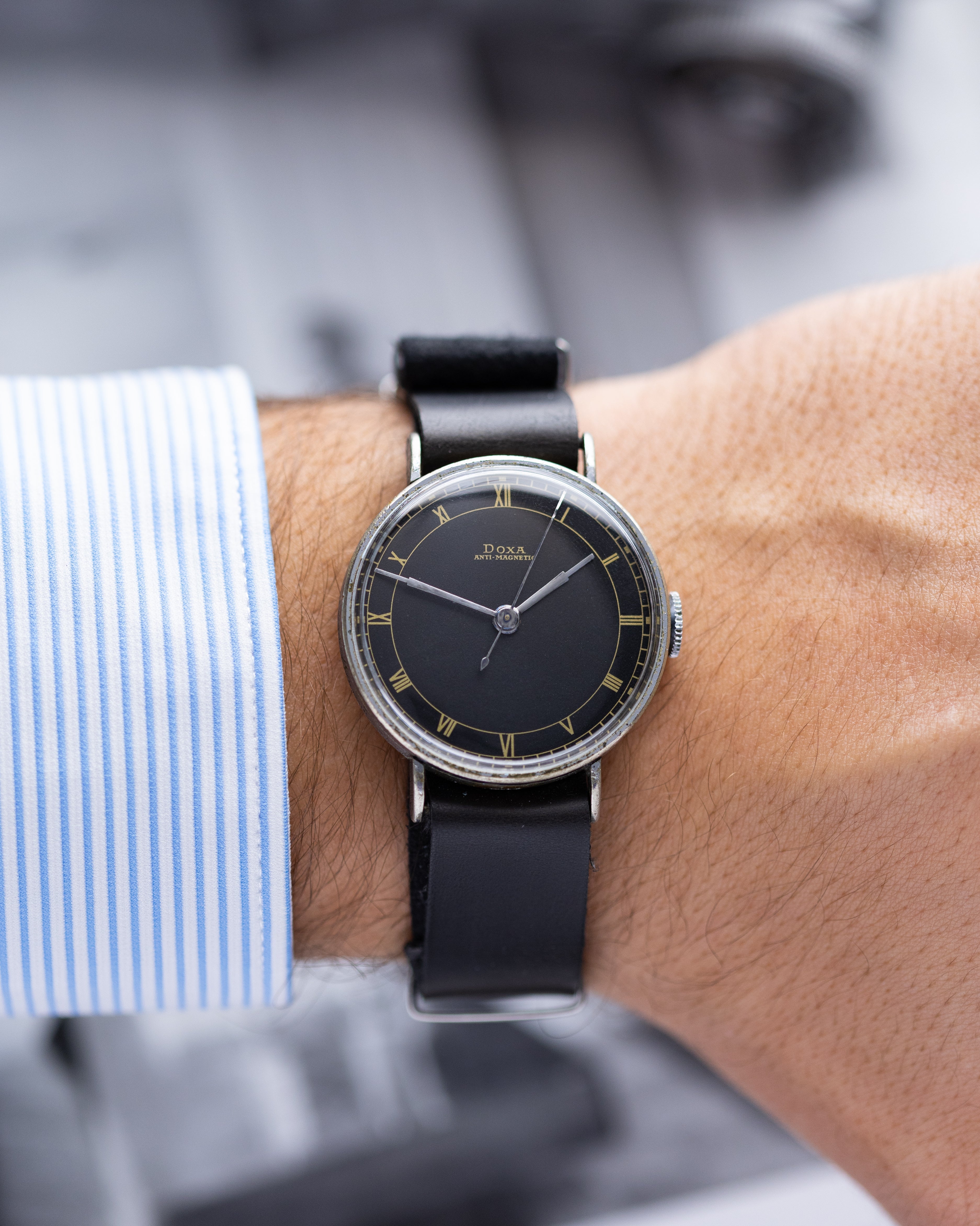 Vintage "Doxa" Military Swiss Watch for Men, Rare Black Dial - DuMarko