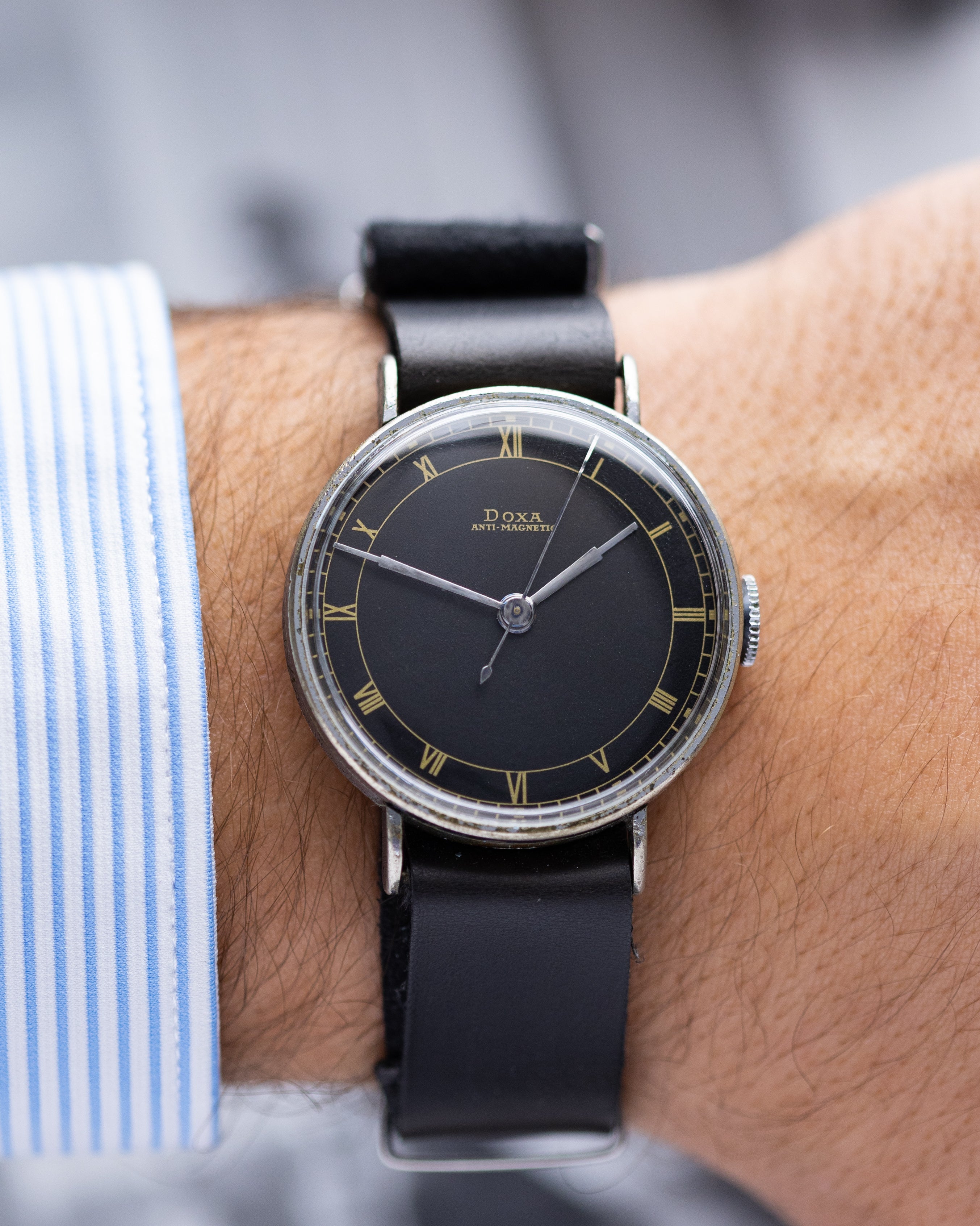 Vintage "Doxa" Military Swiss Watch for Men, Rare Black Dial - DuMarko