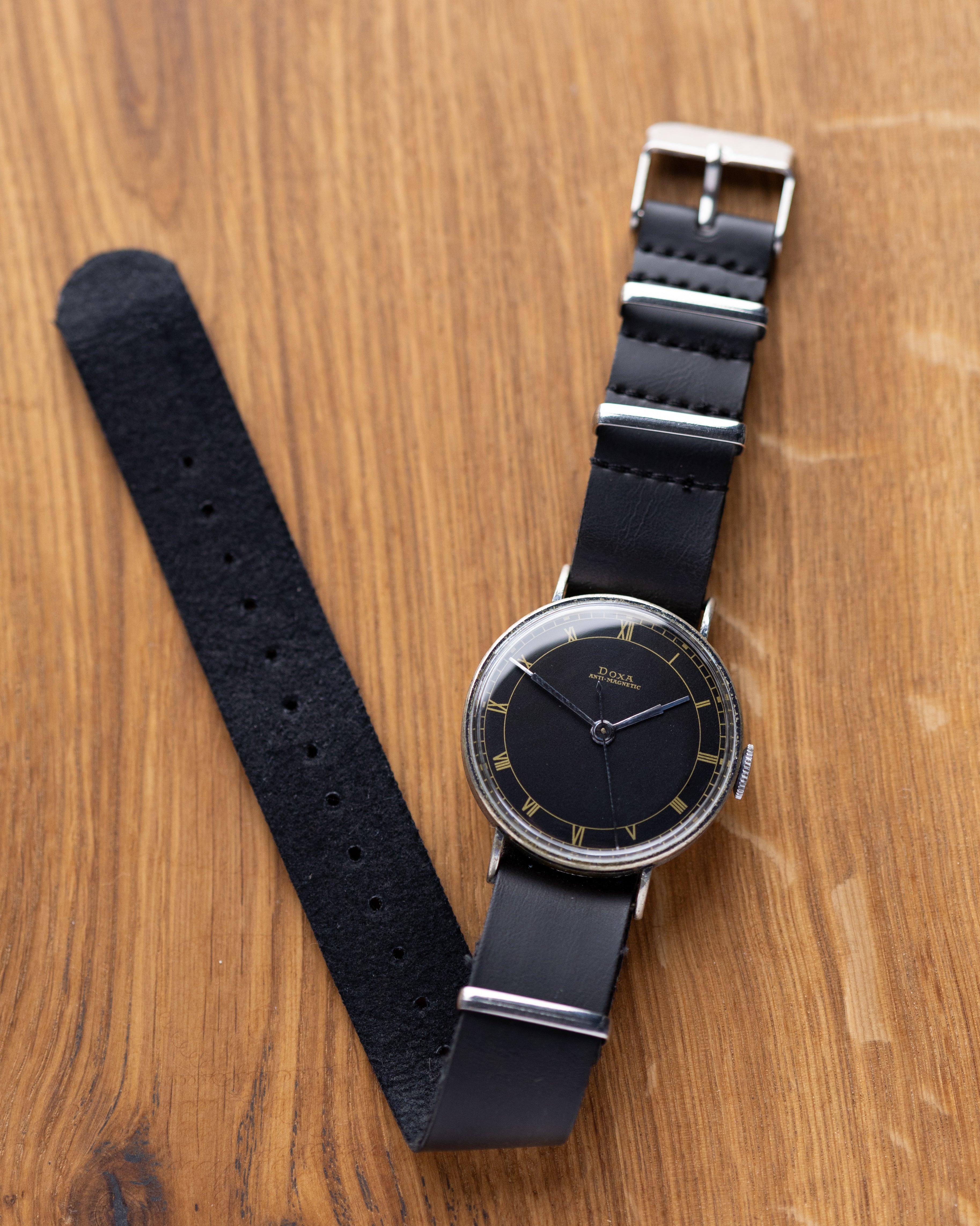 Vintage "Doxa" Military Swiss Watch for Men, Rare Black Dial - DuMarko