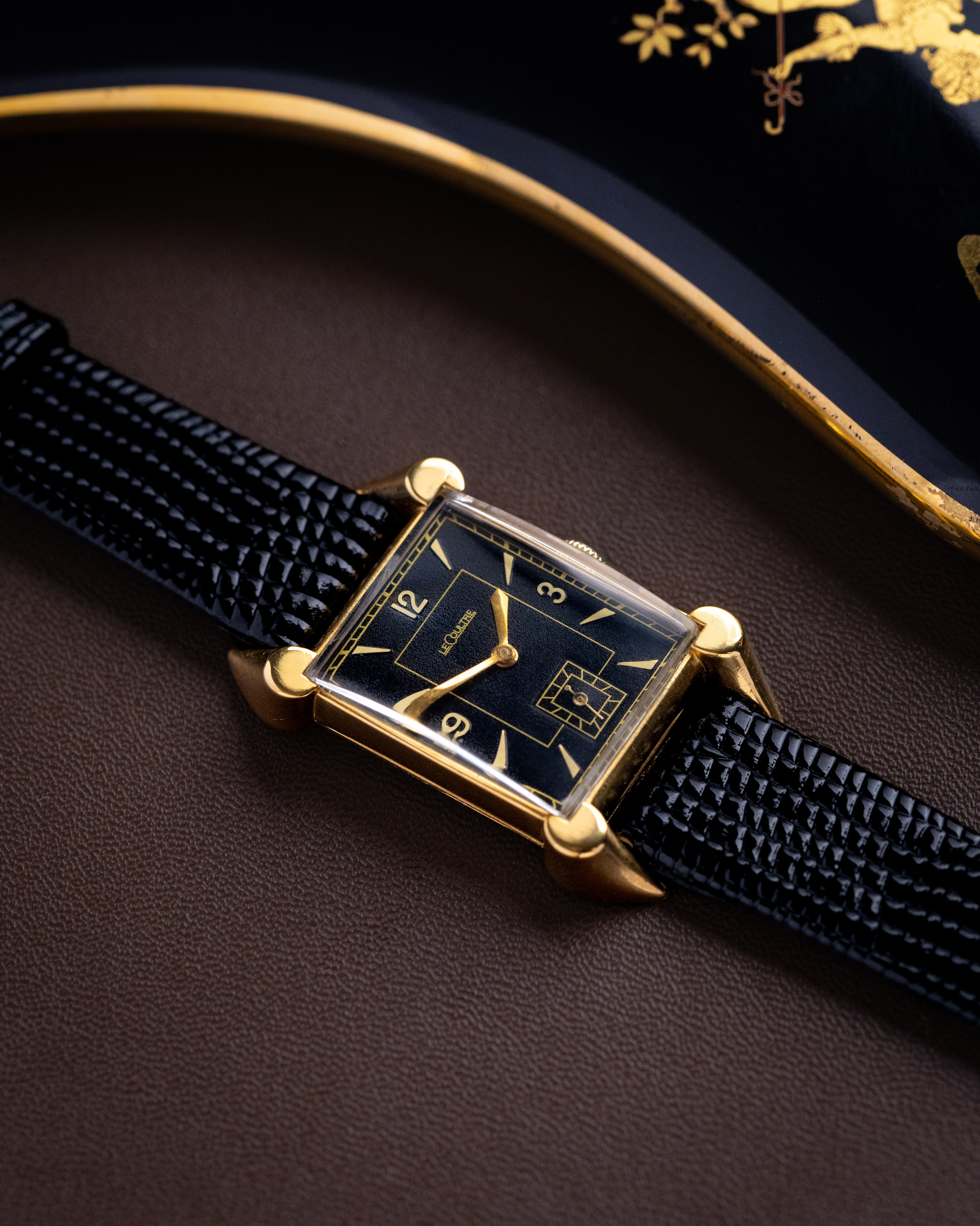 Vintage Jaeger - LeCoultre Art Deco Tank, Black Gilted Dial Cal. 438, "Crab" Lugs from 1950's - DuMarko