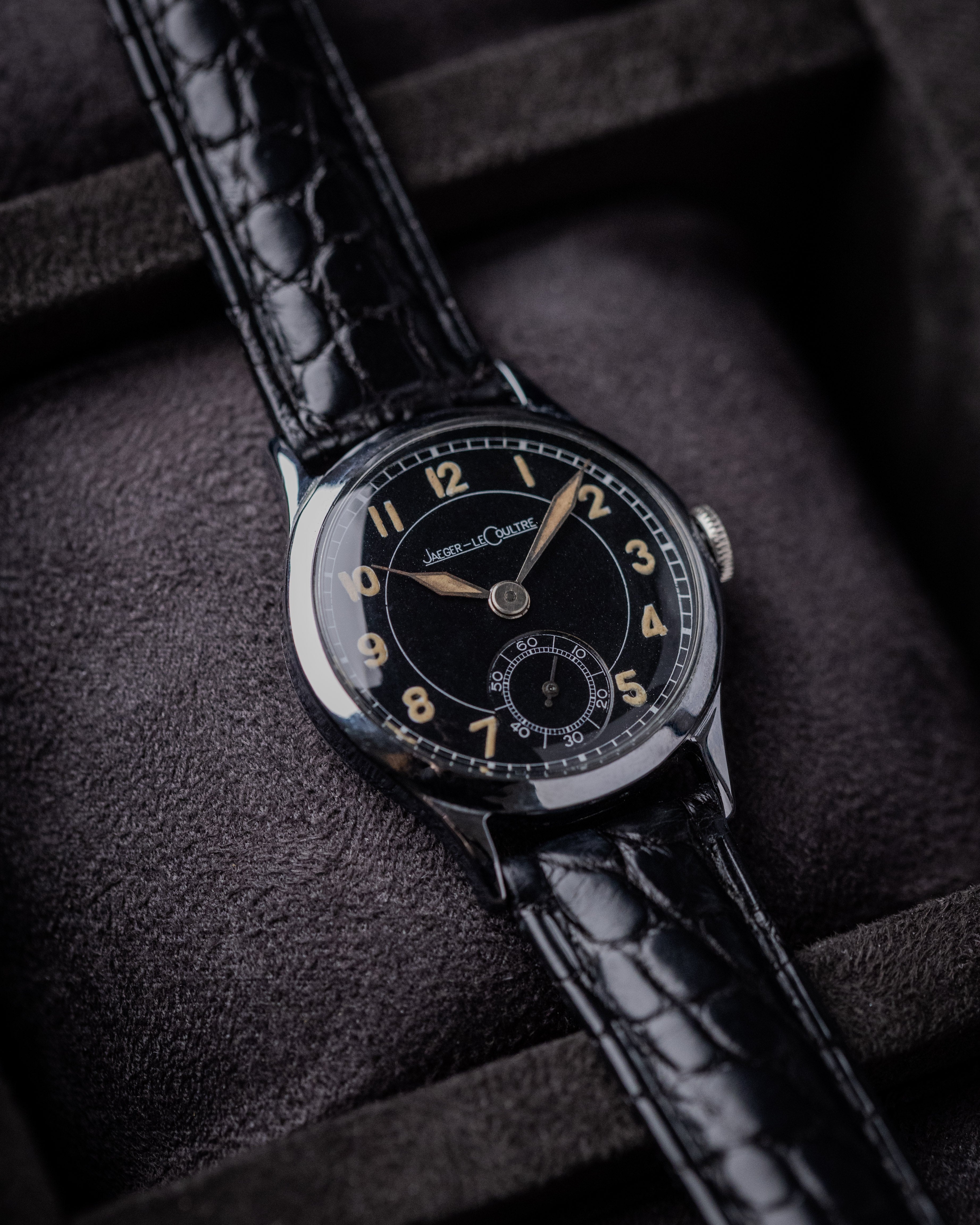 Vintage Jaeger - LeCoultre Military WW2 Watch, Manual Wind, Black Dial, Arabic Numerals, Calibre 463, c.1942 - DuMarko