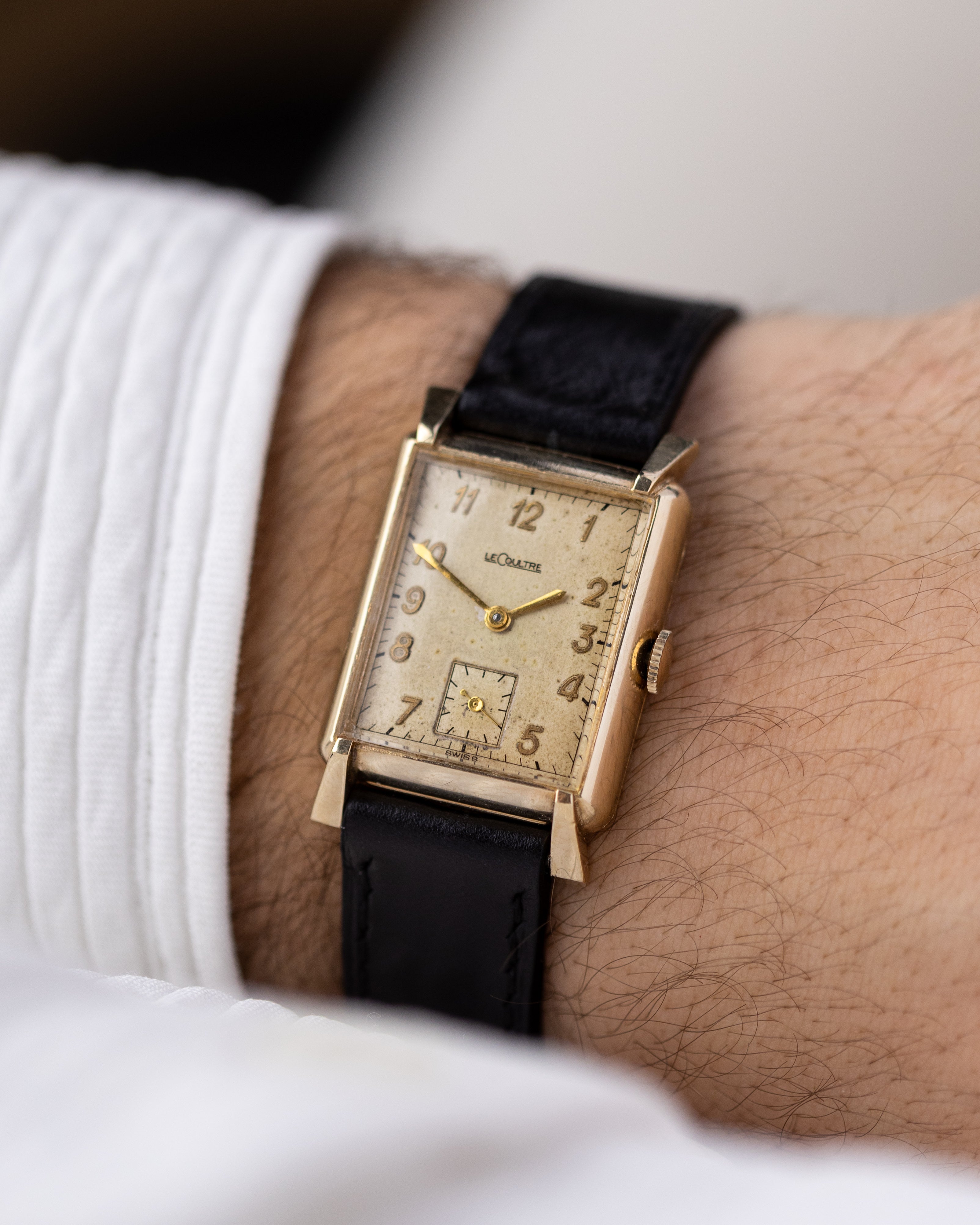 Vintage LeCoultre Art Deco Rectangular Tank, Swiss Dress Watch, 10K Gold - Filled Case, Calibre 413 from 1940's - DuMarko